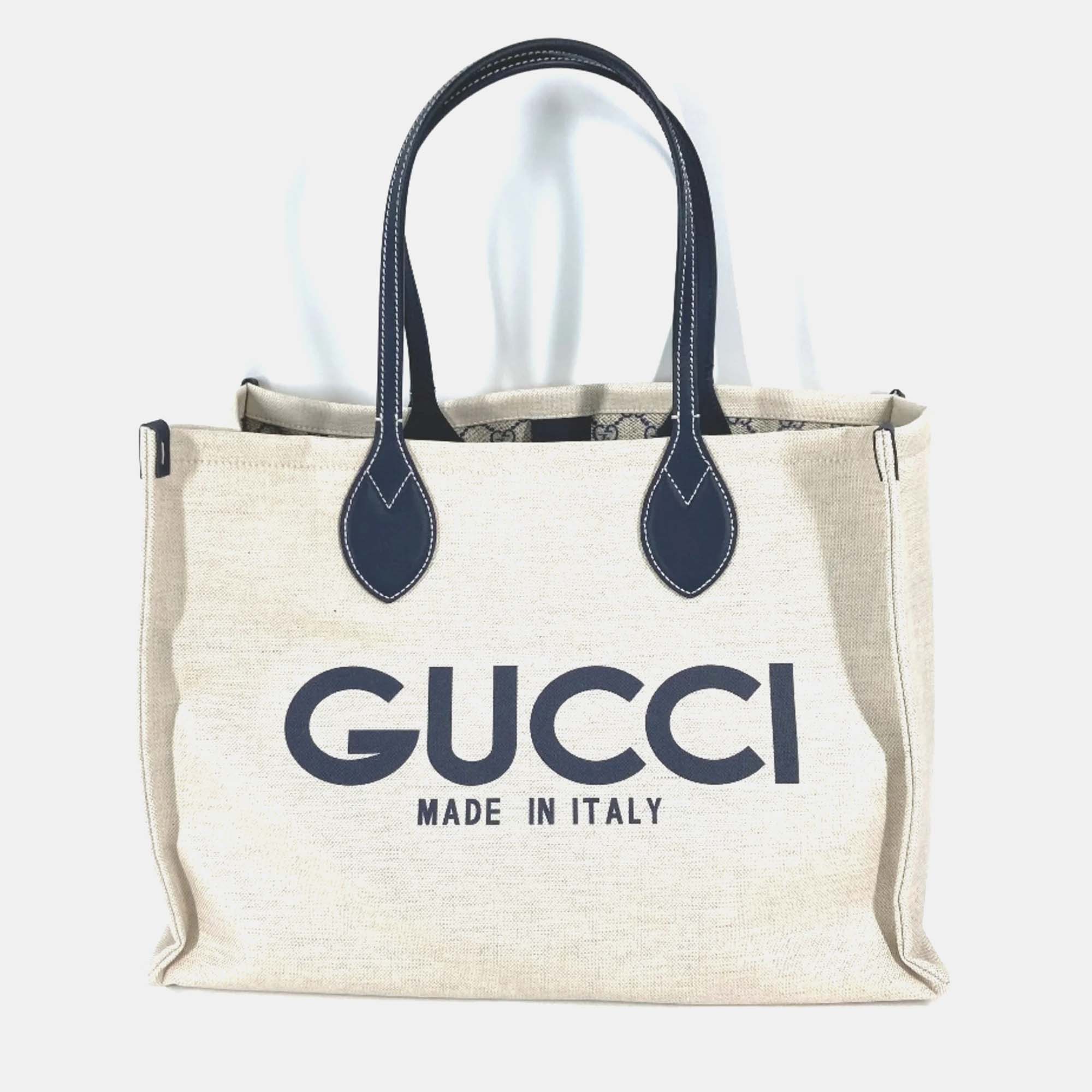 Gucci Beige X Black Dark Navy Tote Bag