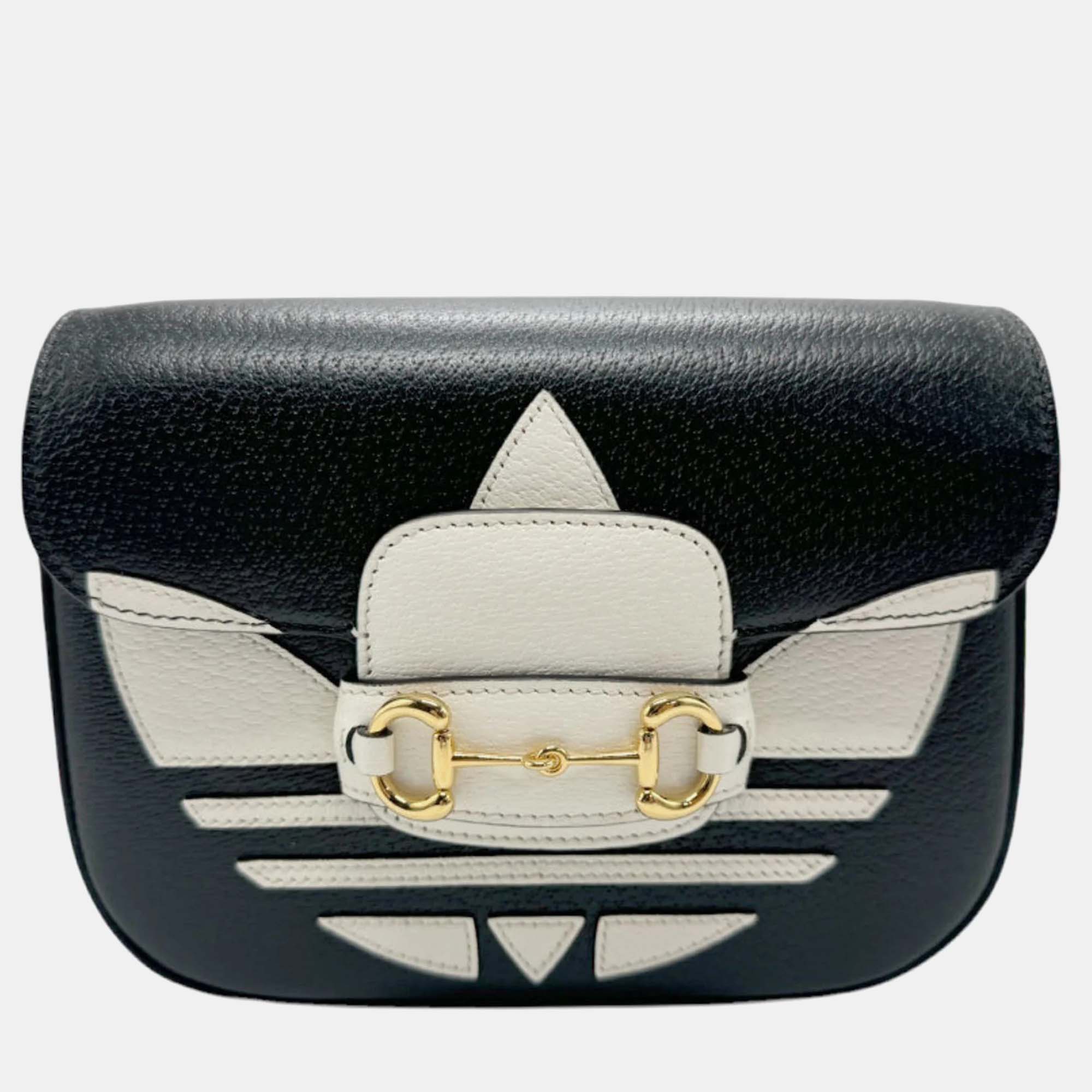 Gucci X Adidas Black White Gold Leather Shoulder Bag