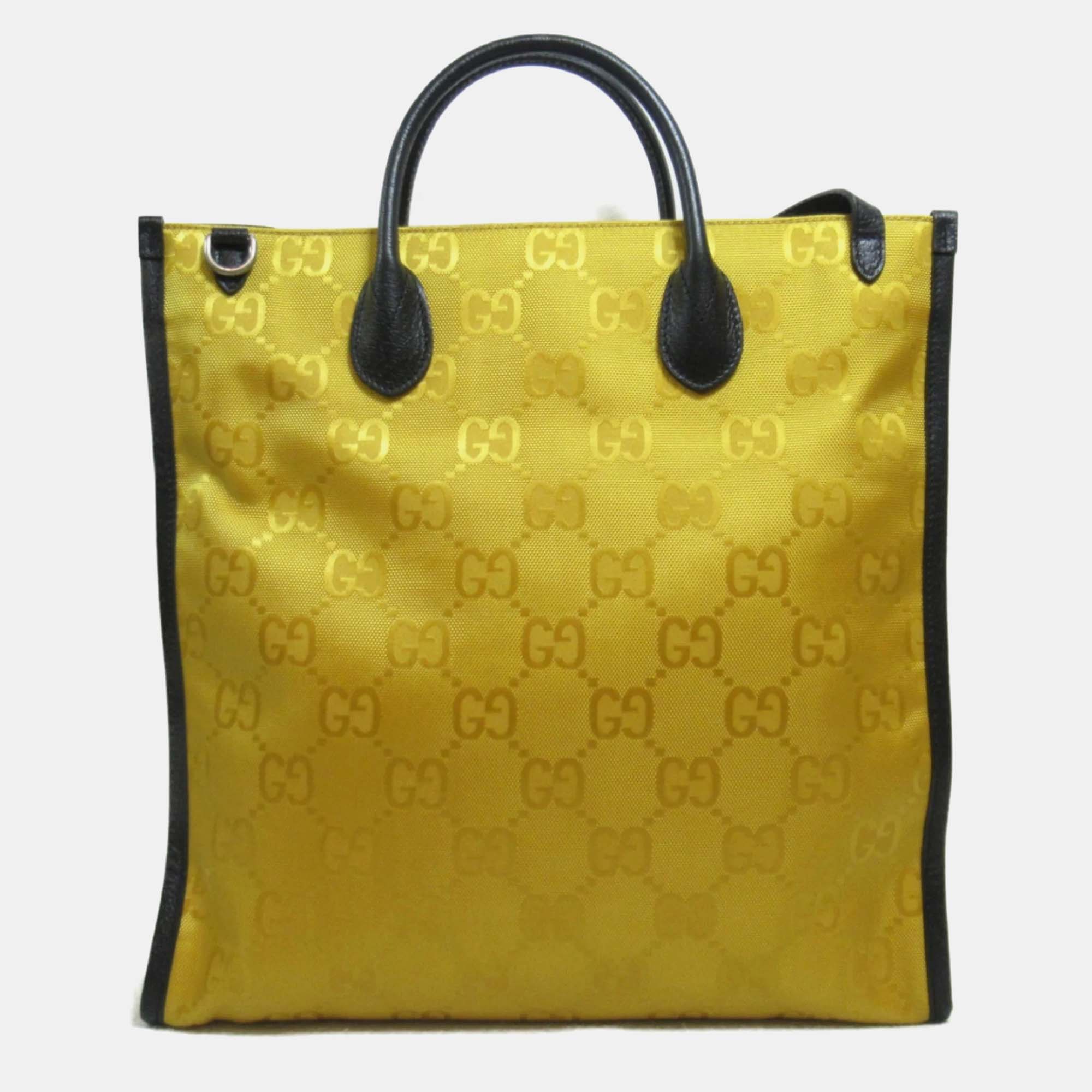 Gucci Yellow Black Leather Nylon GG Off The Grid Long Bag