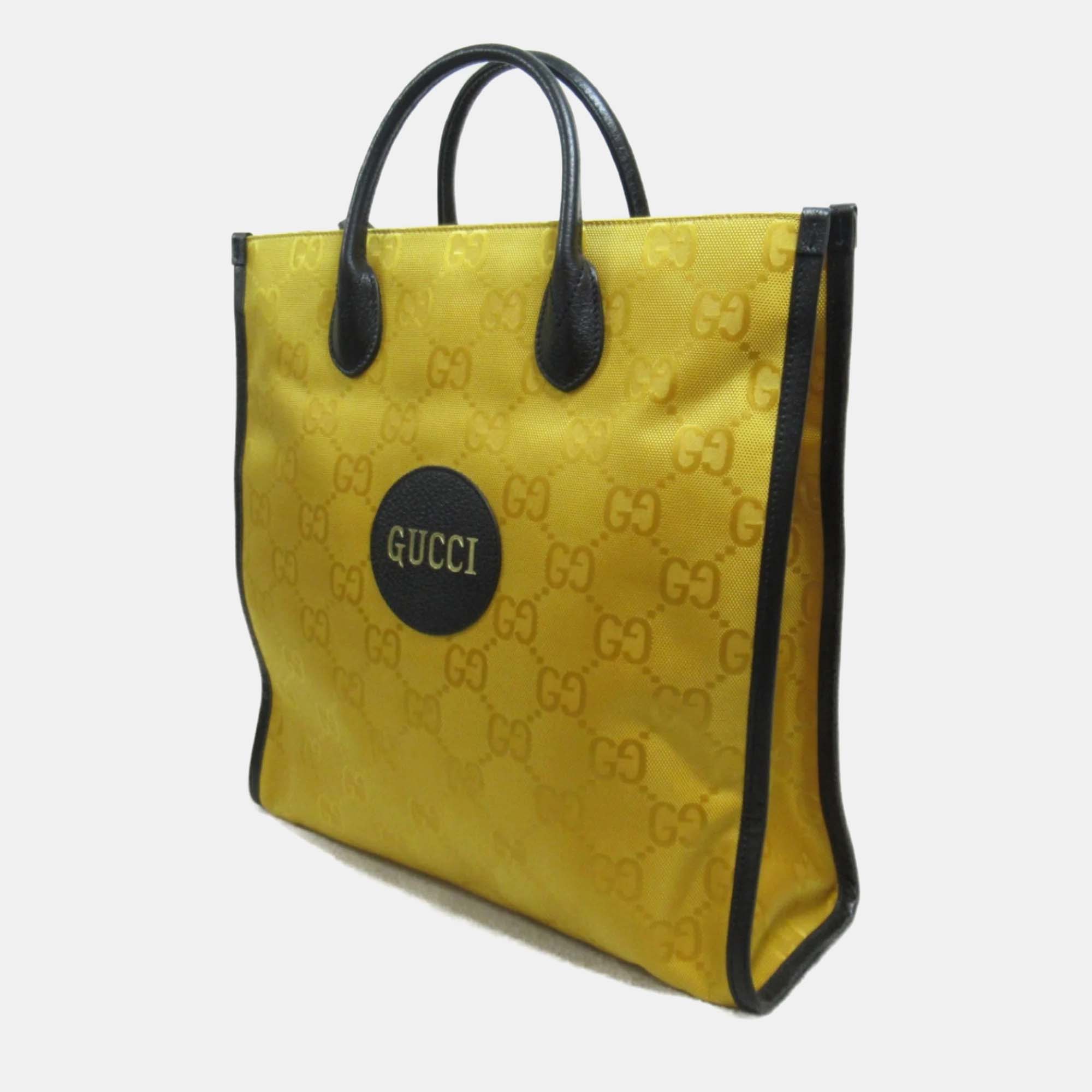 Gucci Yellow Black Leather Nylon GG Off The Grid Long Bag