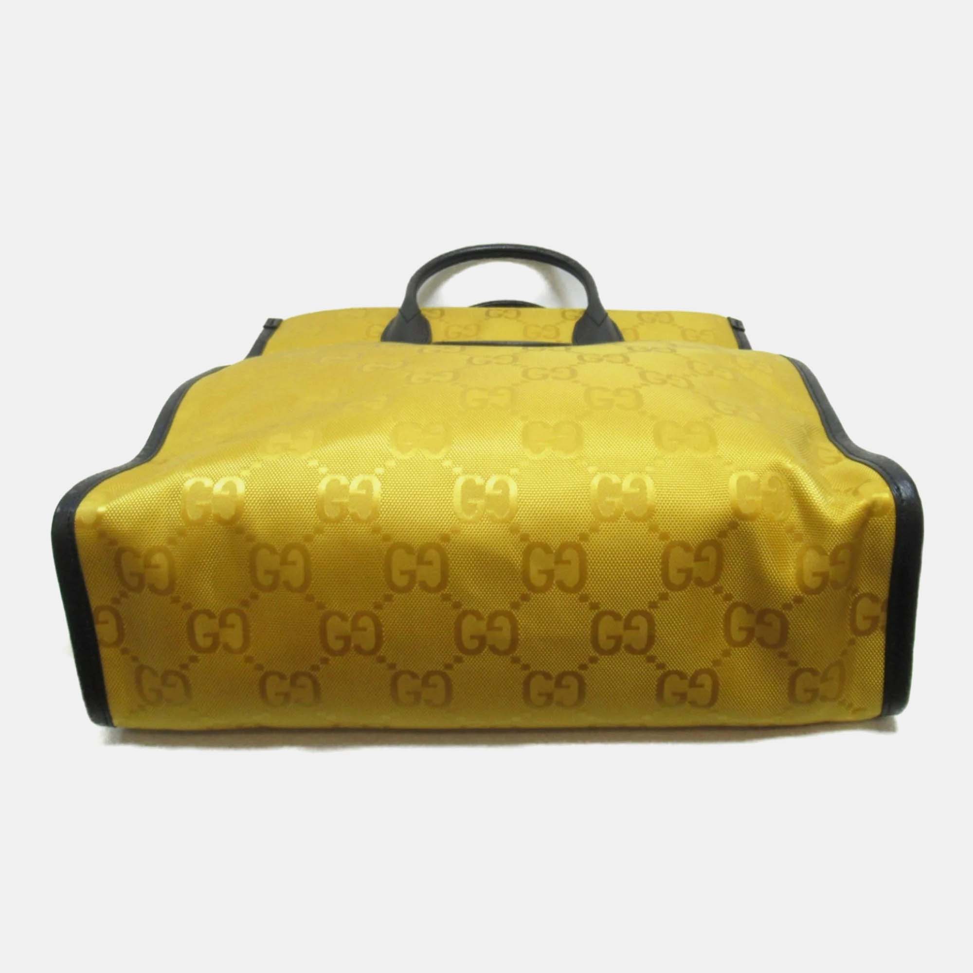 Gucci Yellow Black Leather Nylon GG Off The Grid Long Bag