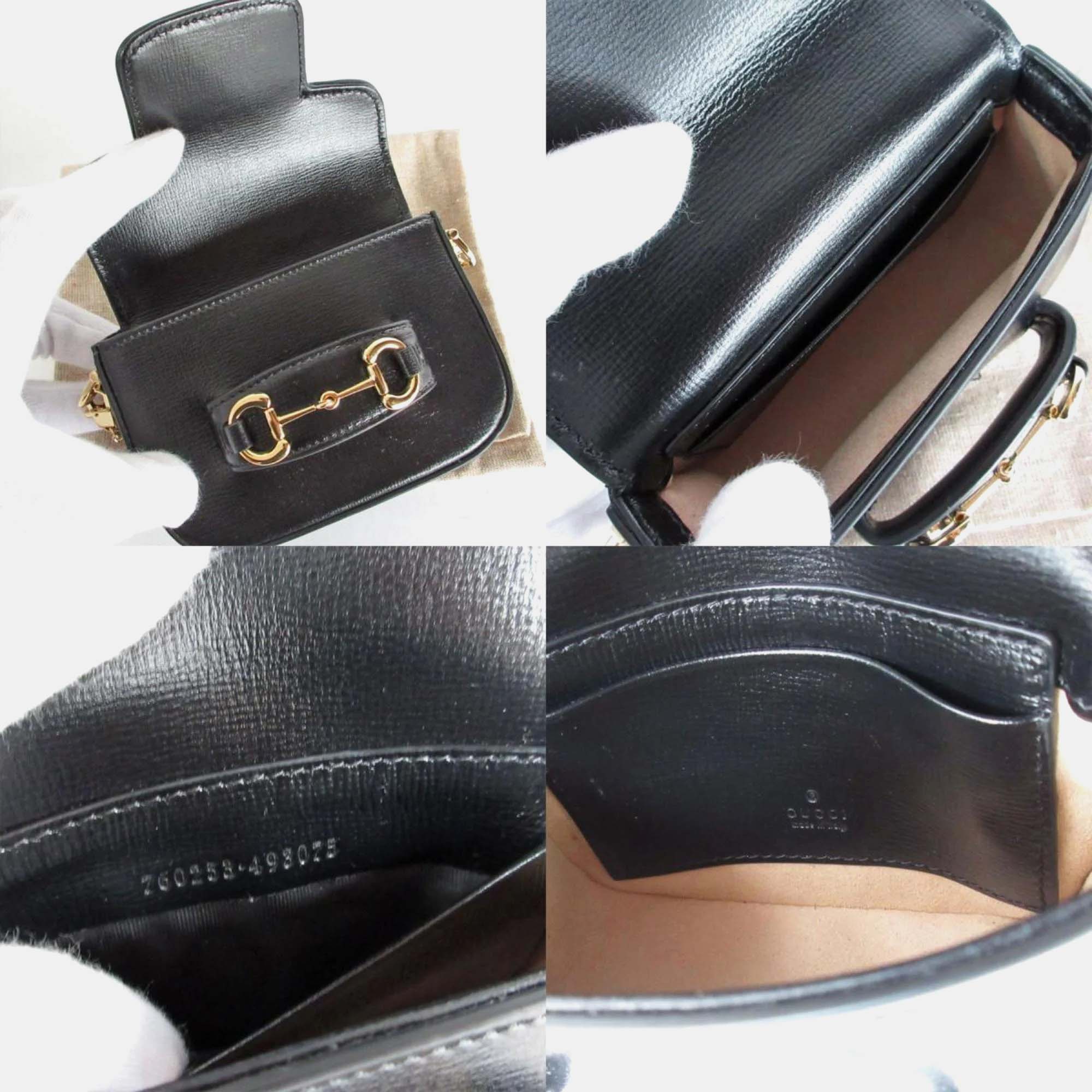 Gucci Black Leather Metal Horsebit Pochette Bag