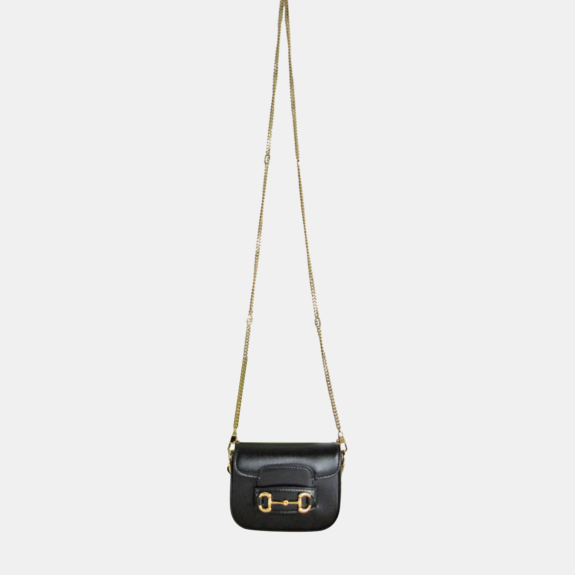 Gucci Black Leather Metal Horsebit Pochette Bag