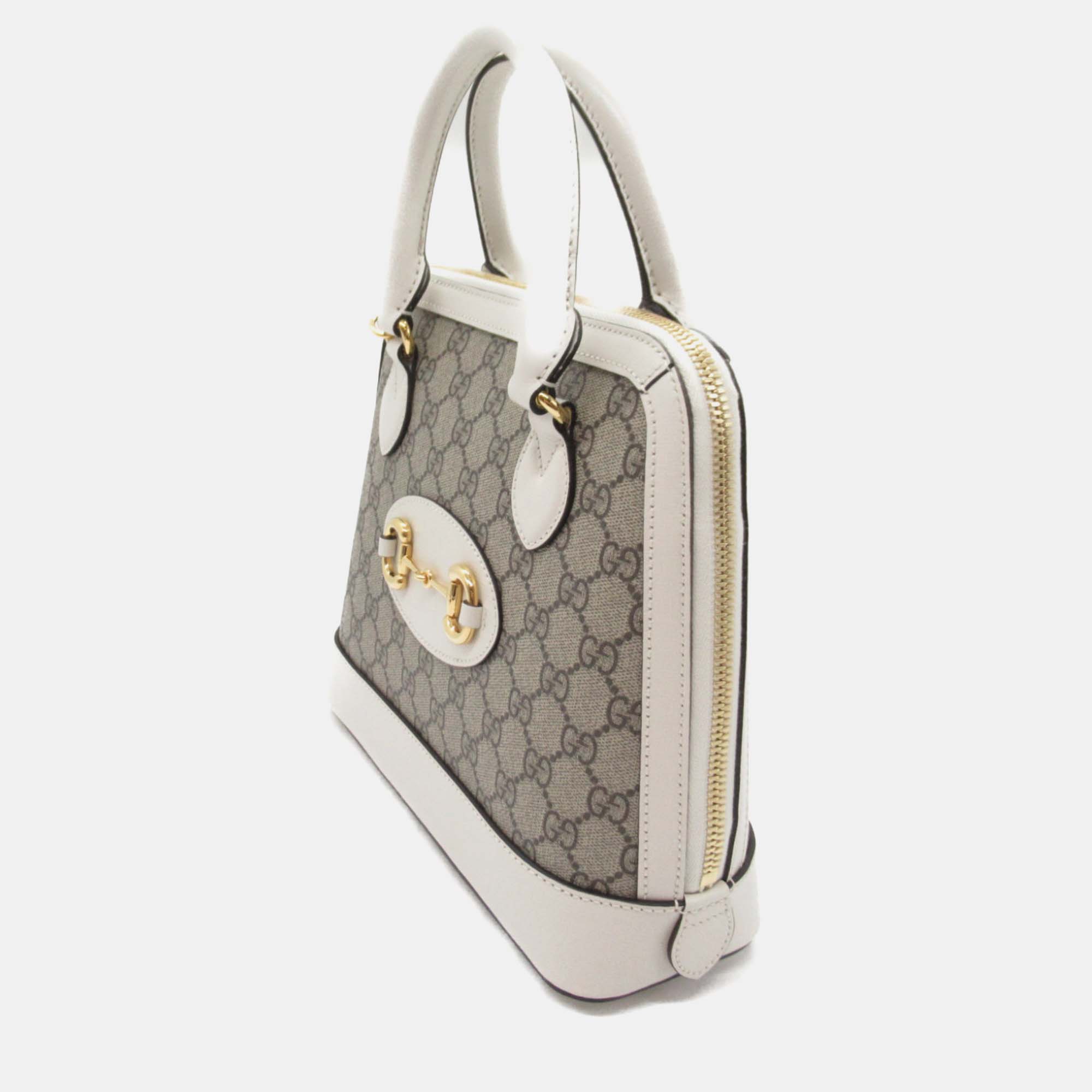 Gucci Beige White Leather Coated Canvas Shoulder Bag