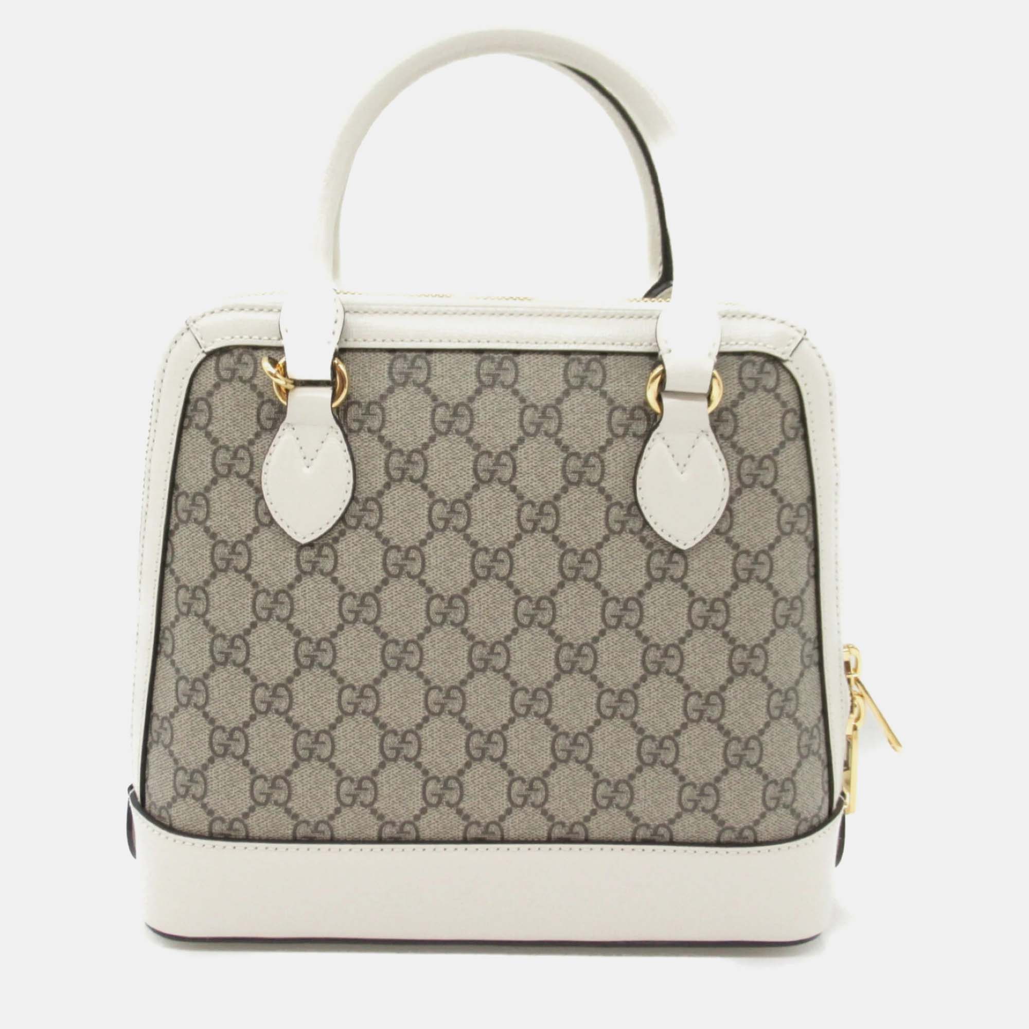 Gucci Beige White Leather Coated Canvas Shoulder Bag