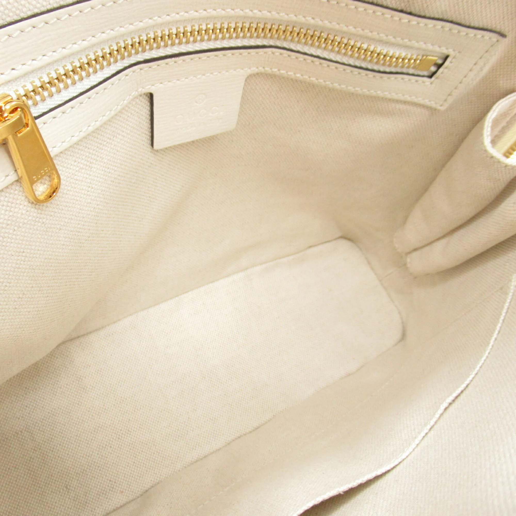 Gucci Beige White Leather Coated Canvas Shoulder Bag