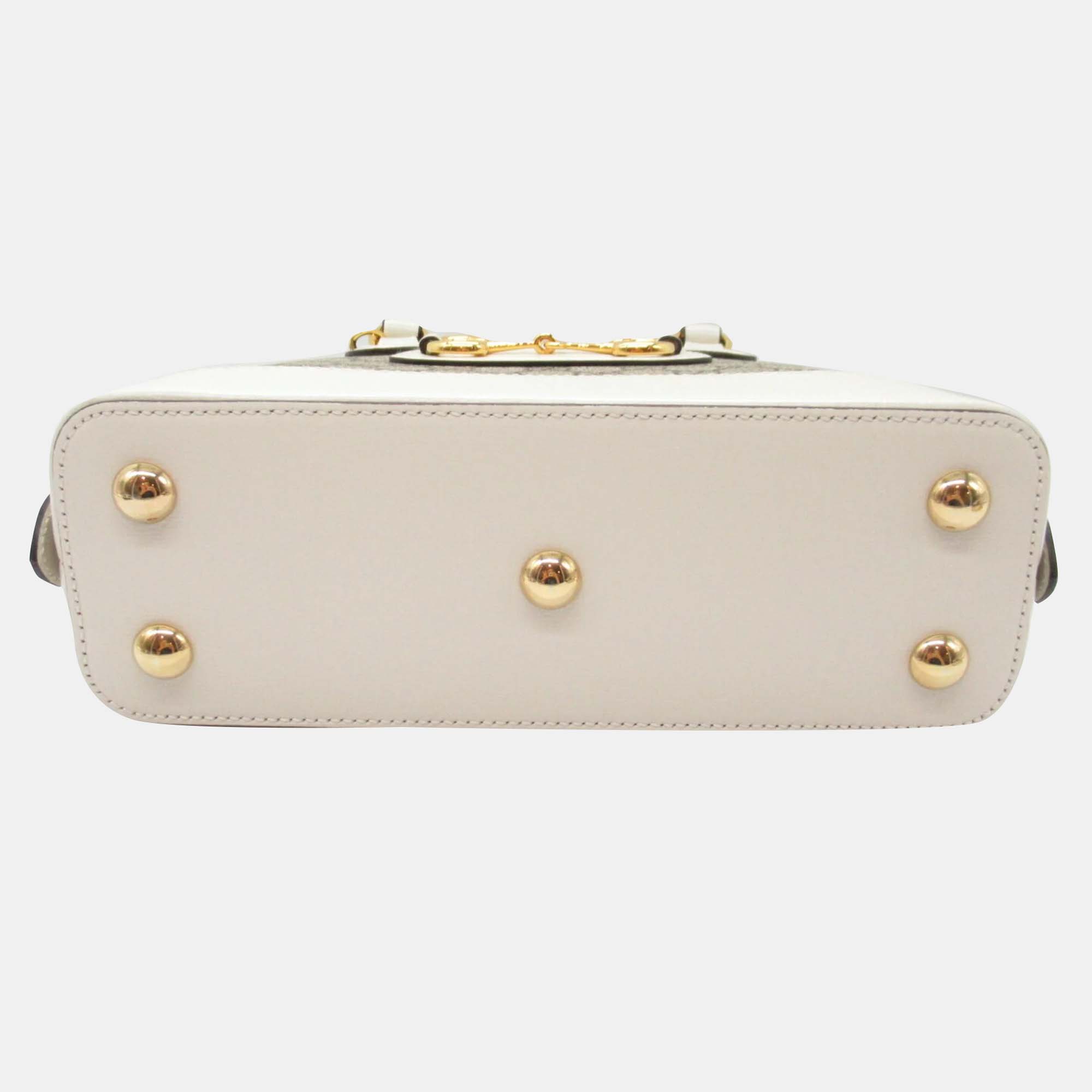 Gucci Beige White Leather Coated Canvas Shoulder Bag