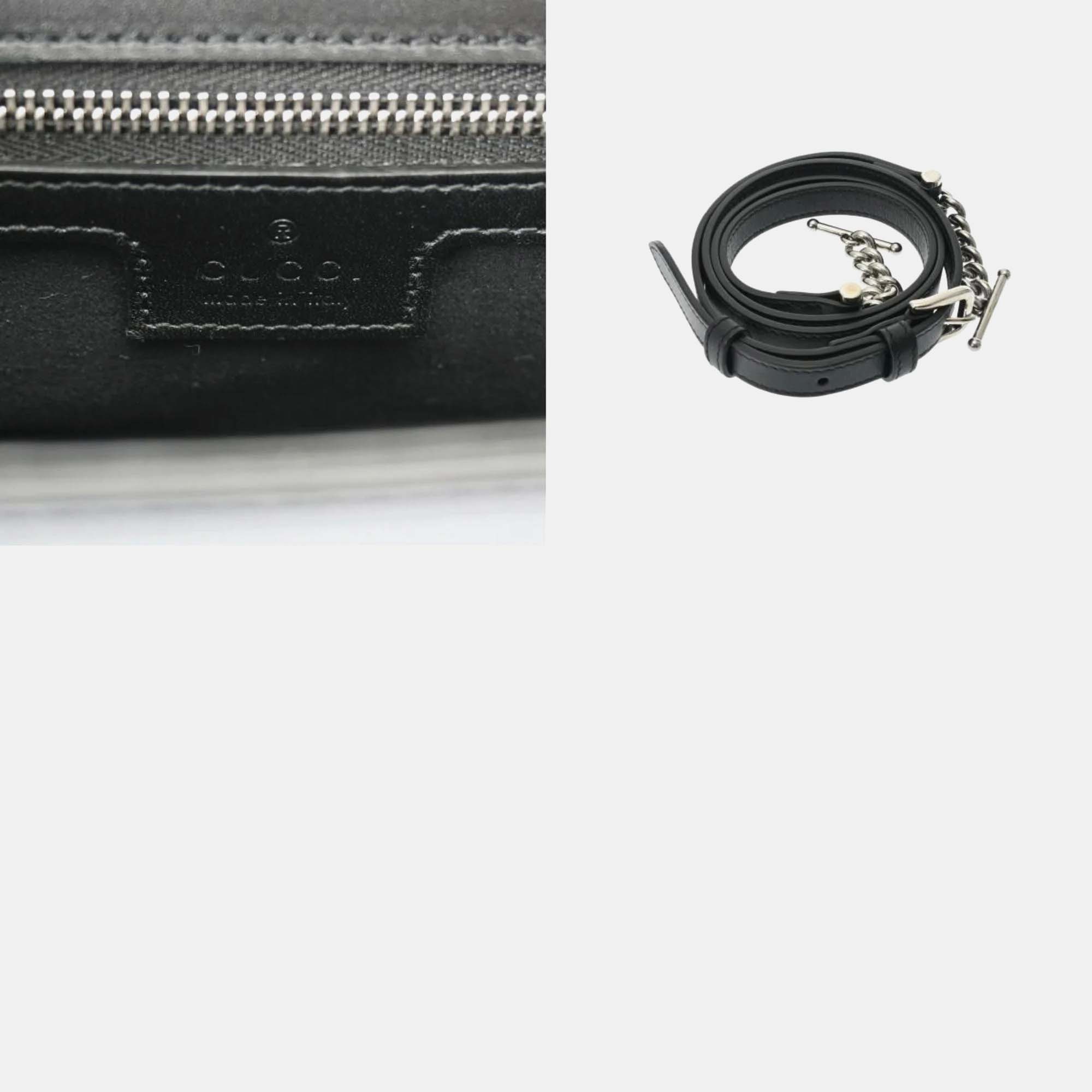 Gucci Black Leather Double G Shoulder Bag