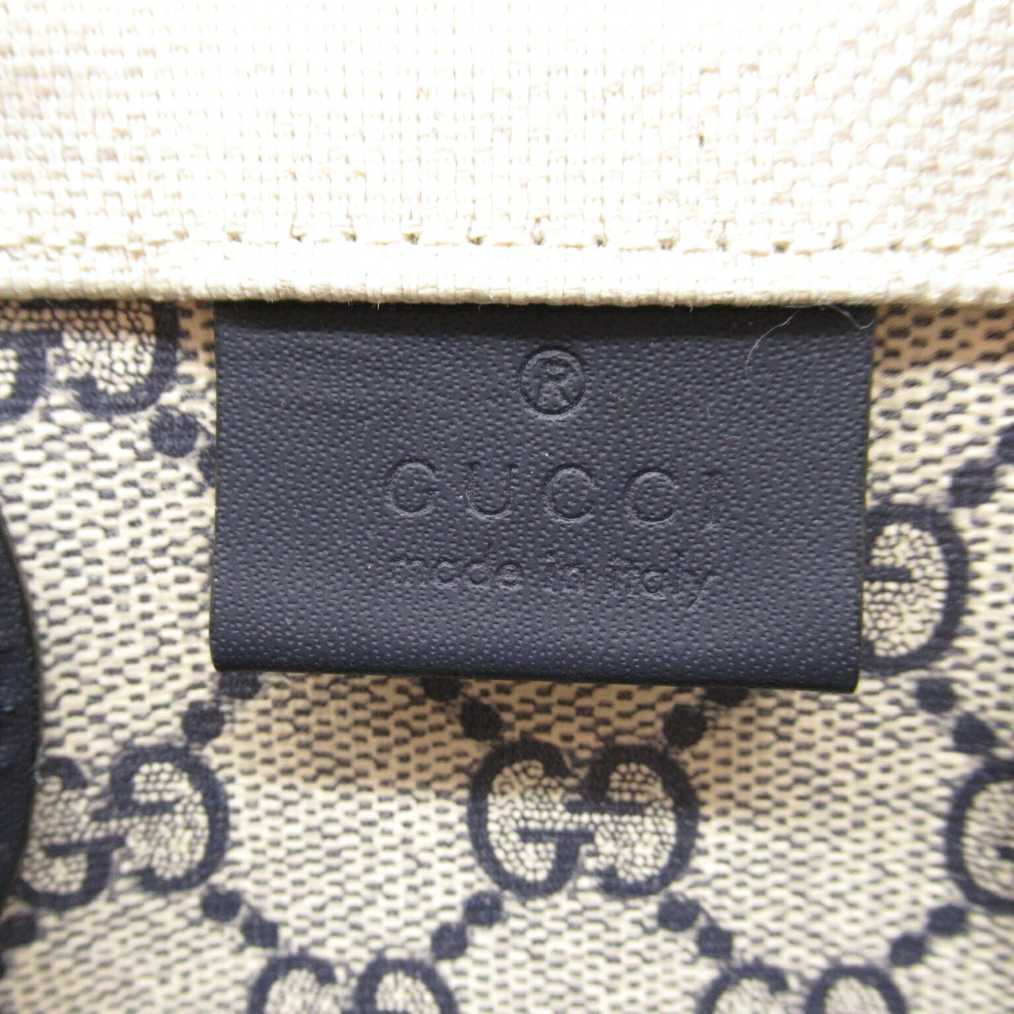 Gucci 2-Navy Natural Canvas Leather Bag