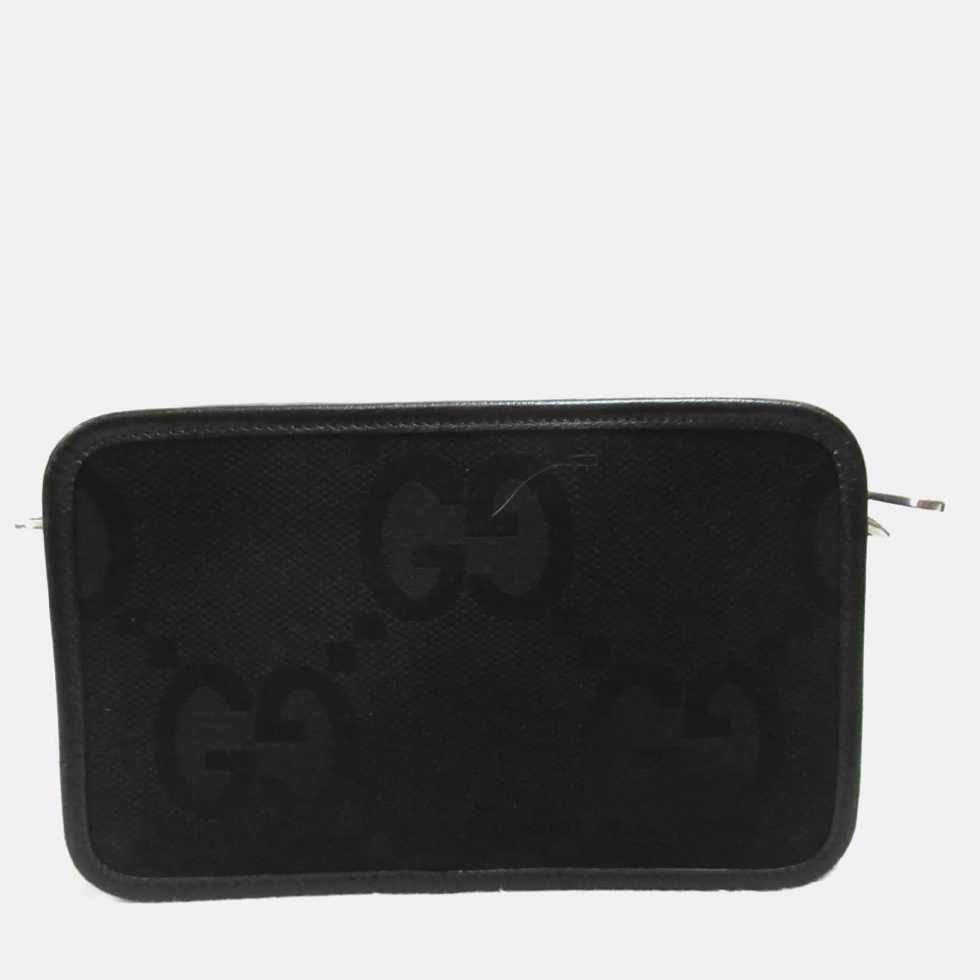 Gucci Black Canvas  Jumbo GG Shoulder Bag