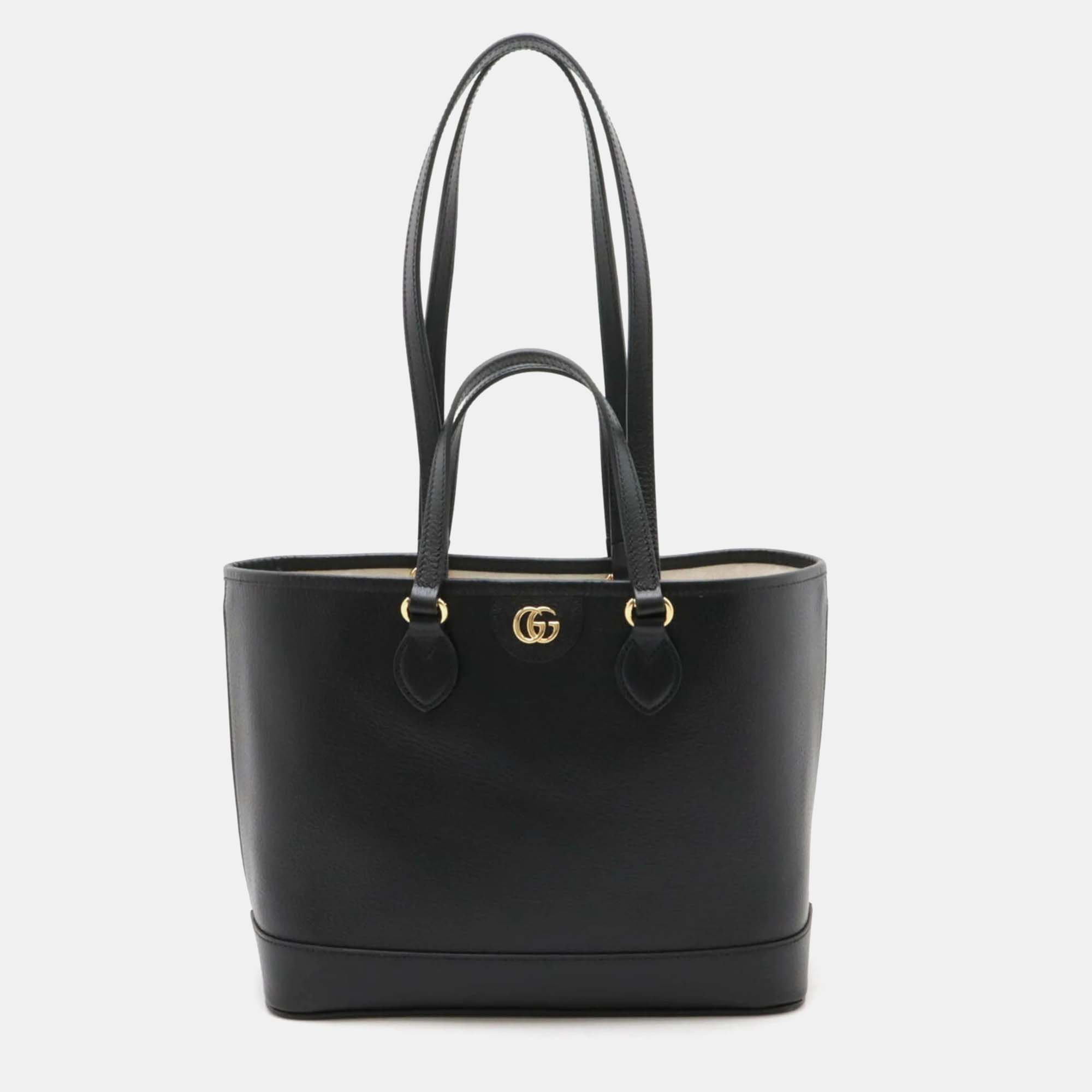 Gucci Black Leather Double G Small Tote Bag