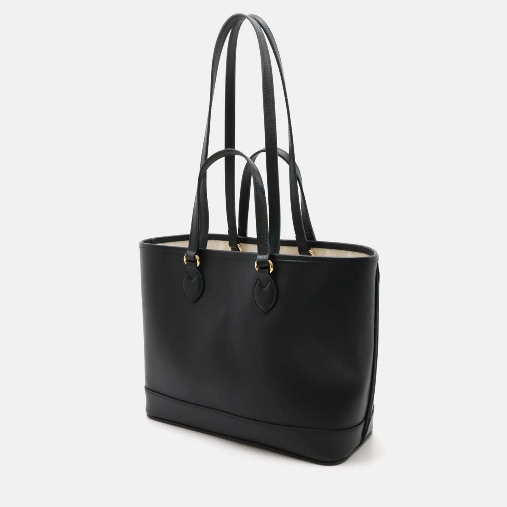 Gucci Black Leather Double G Small Tote Bag