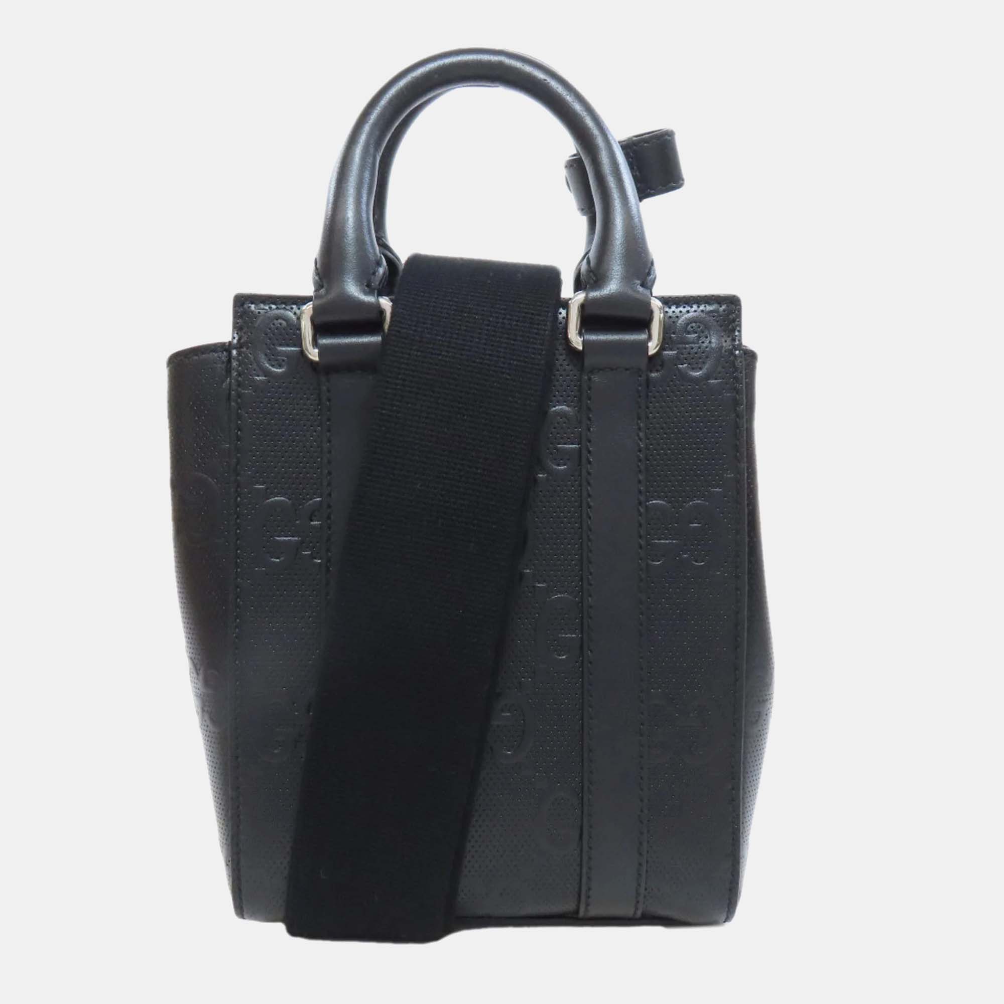 Gucci calf leather GG embossed handbag