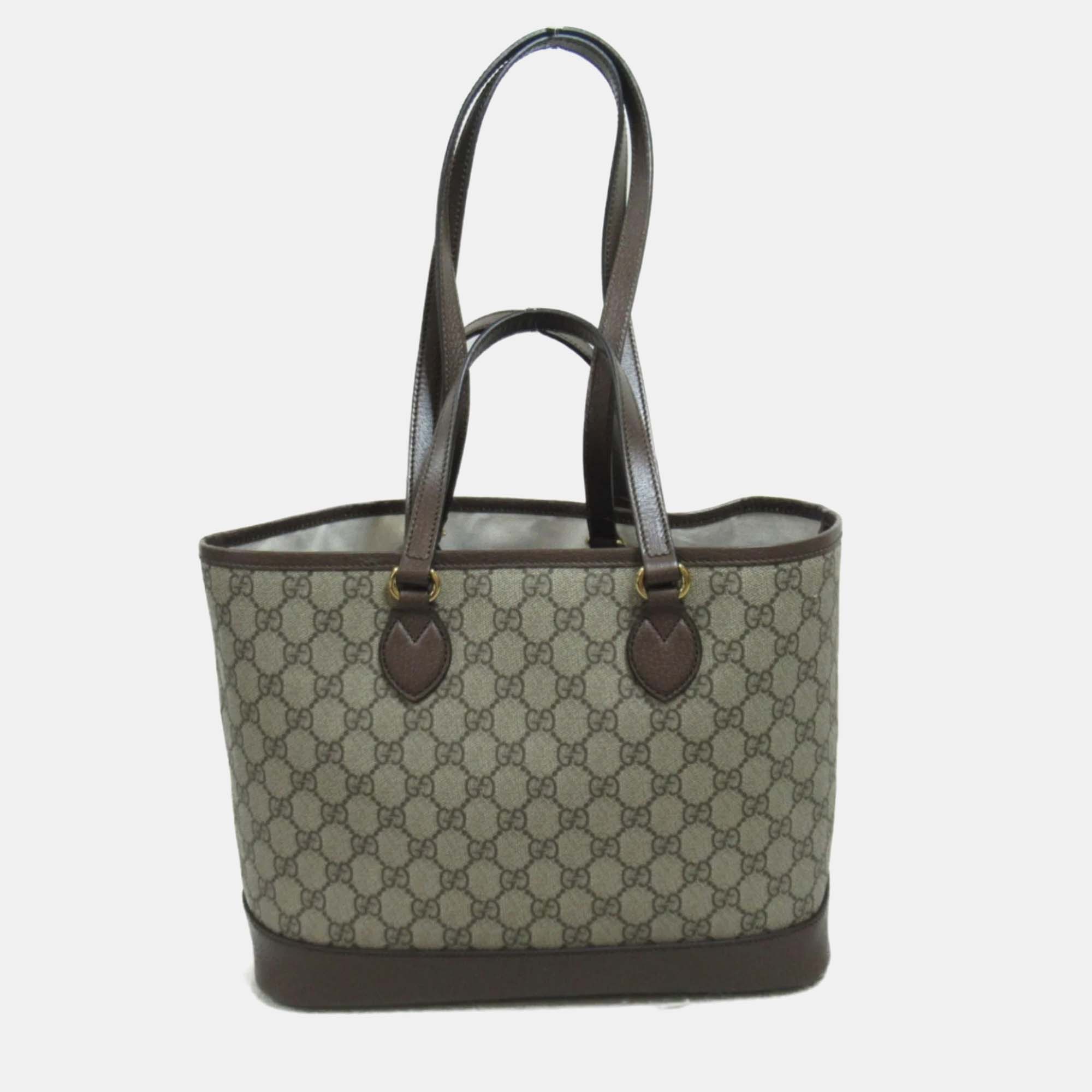 Gucci Beige Brown Canvas GG Tote Bag