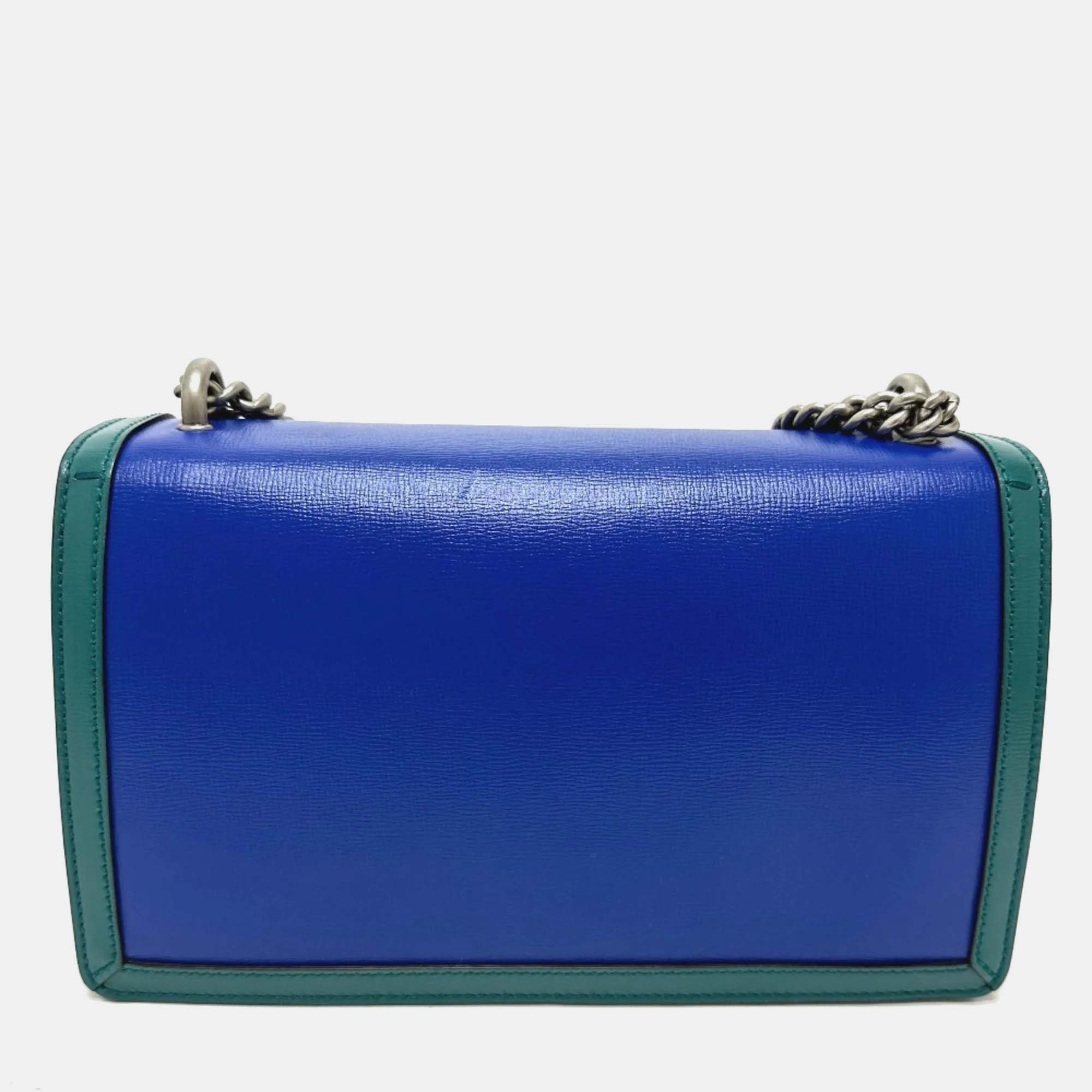 Gucci Blue Green Bicolor Chain Shoulder Bag