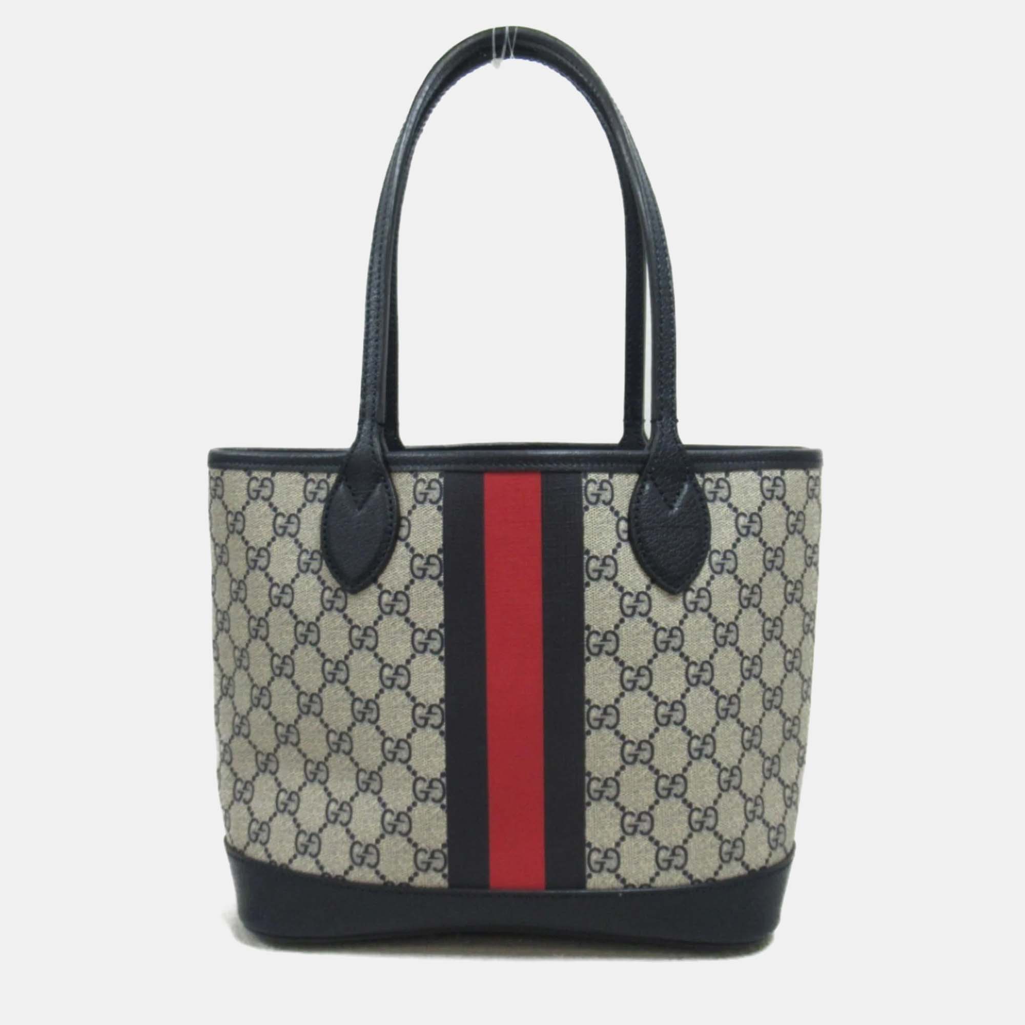 Gucci Beige Black Canvas Leather GG Bag