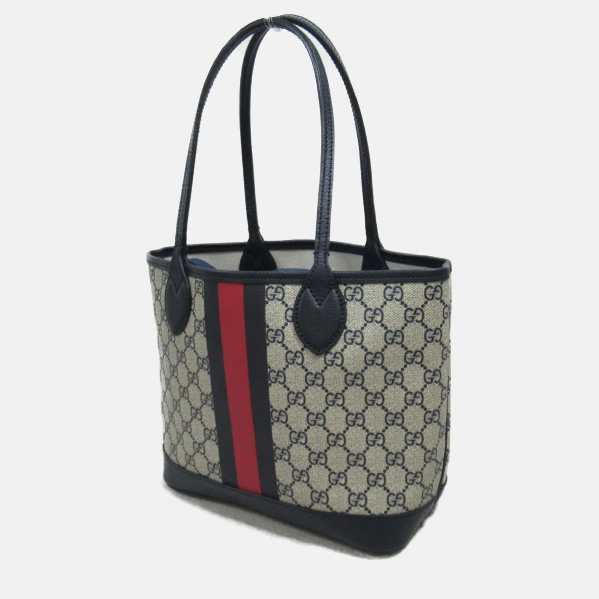 Gucci Beige Black Canvas Leather GG Bag