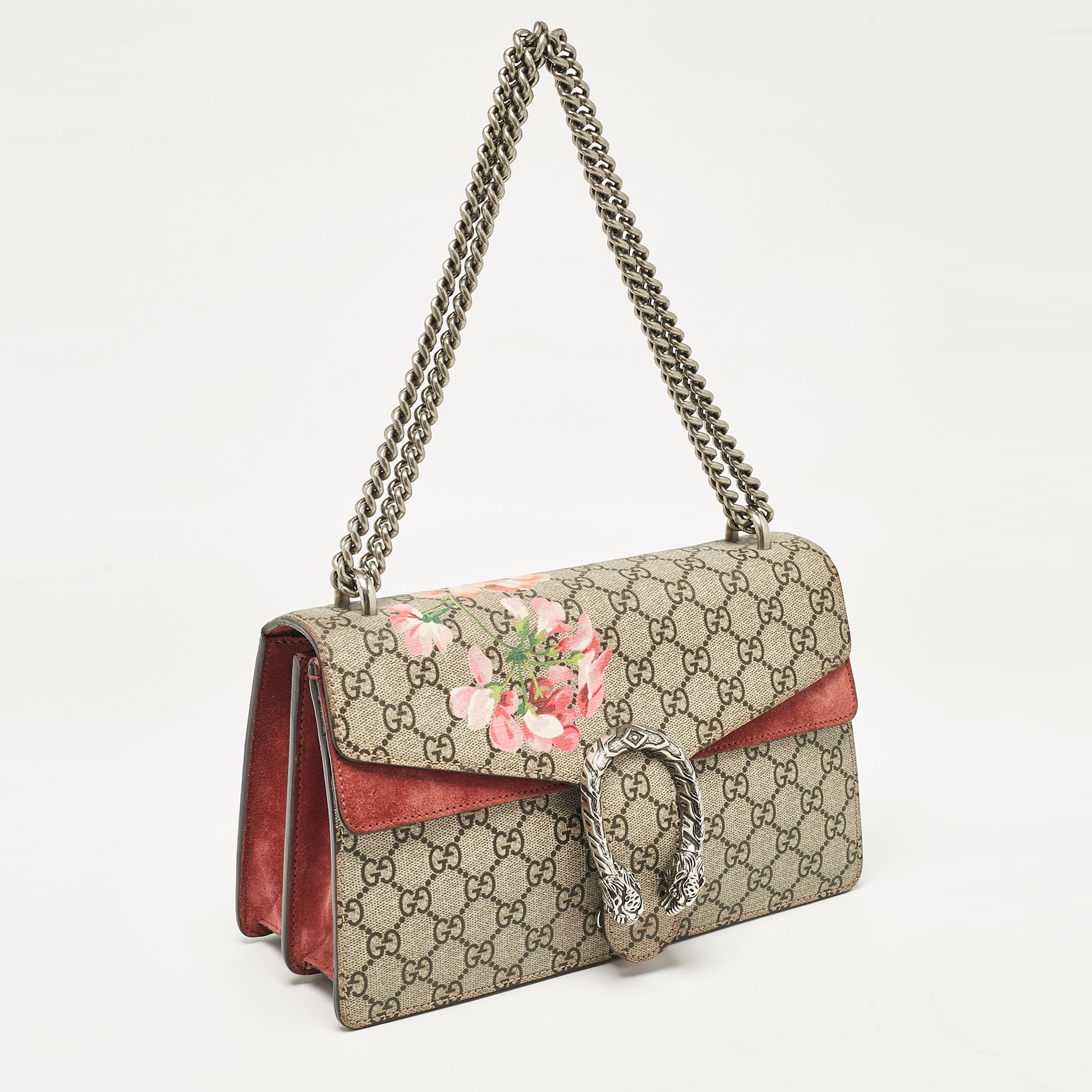 Gucci Pink/Beige Signature Coated Canvas And Suede Small Dionysus Shoulder Bag