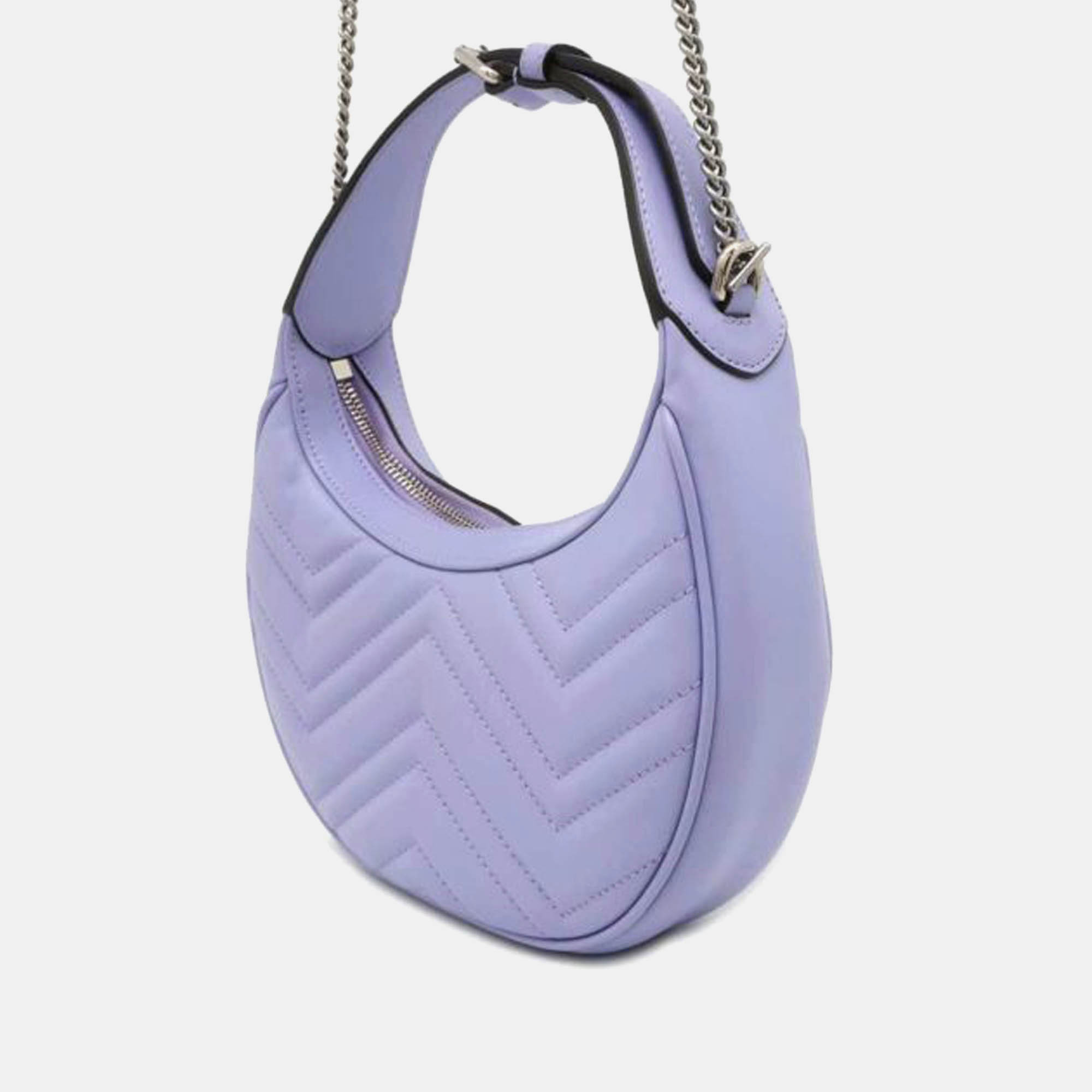 Gucci Purple Leather Mini Gg Marmont Half Moon Bag