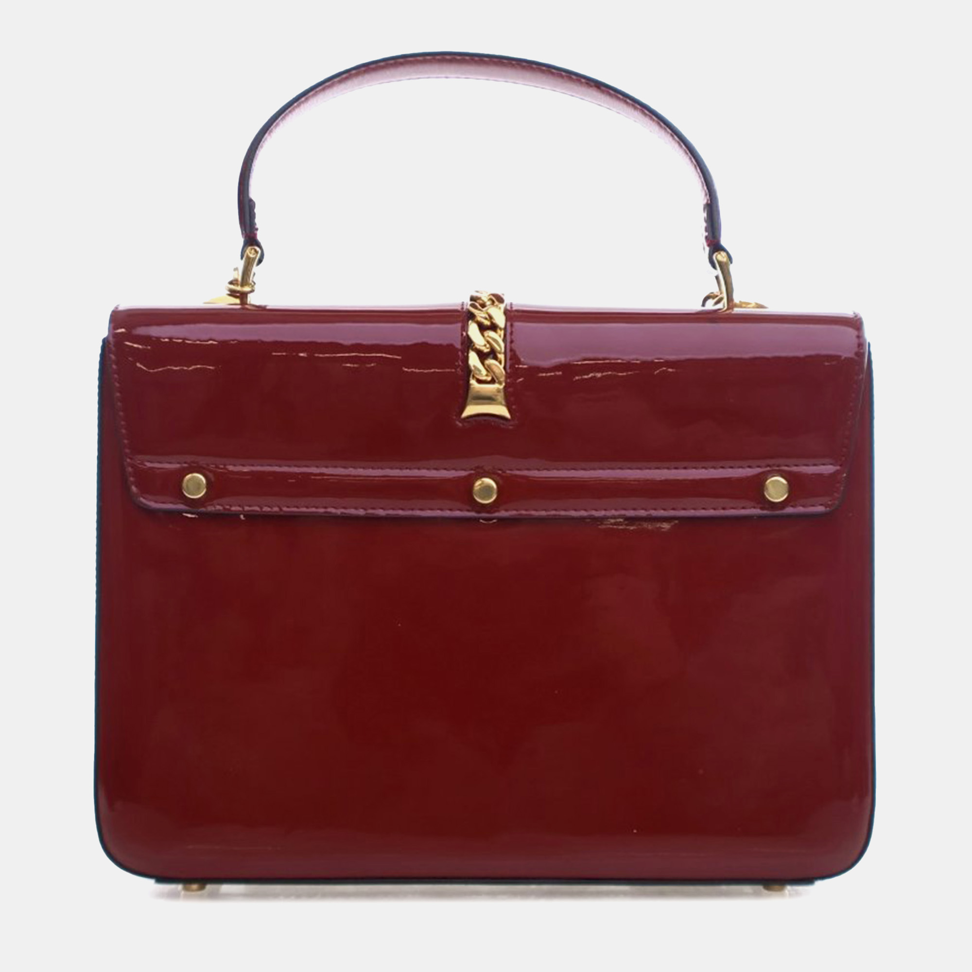 Gucci Red Leather Small Patent Sylvie 1969 Satchel Bag