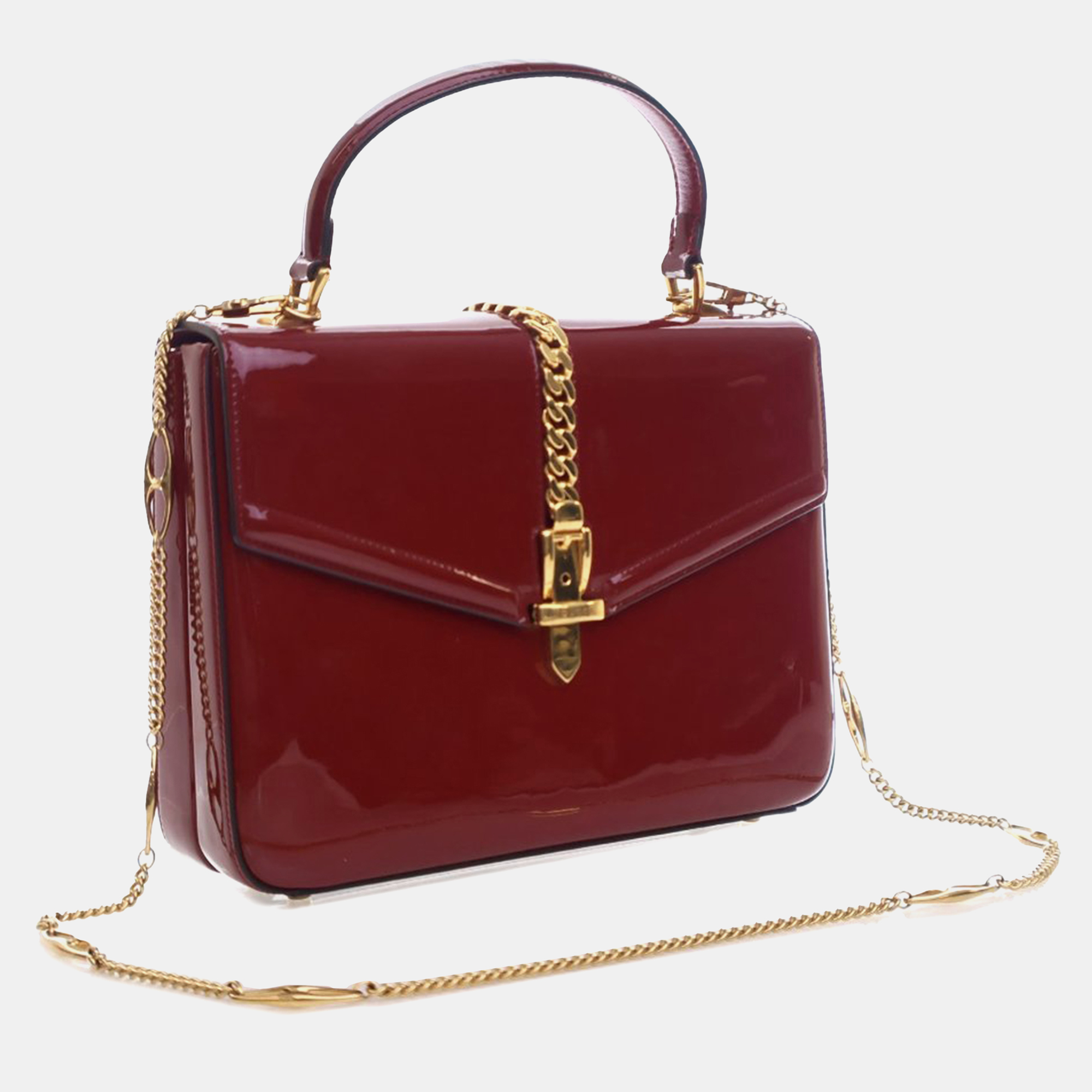 Gucci Red Leather Small Patent Sylvie 1969 Satchel Bag