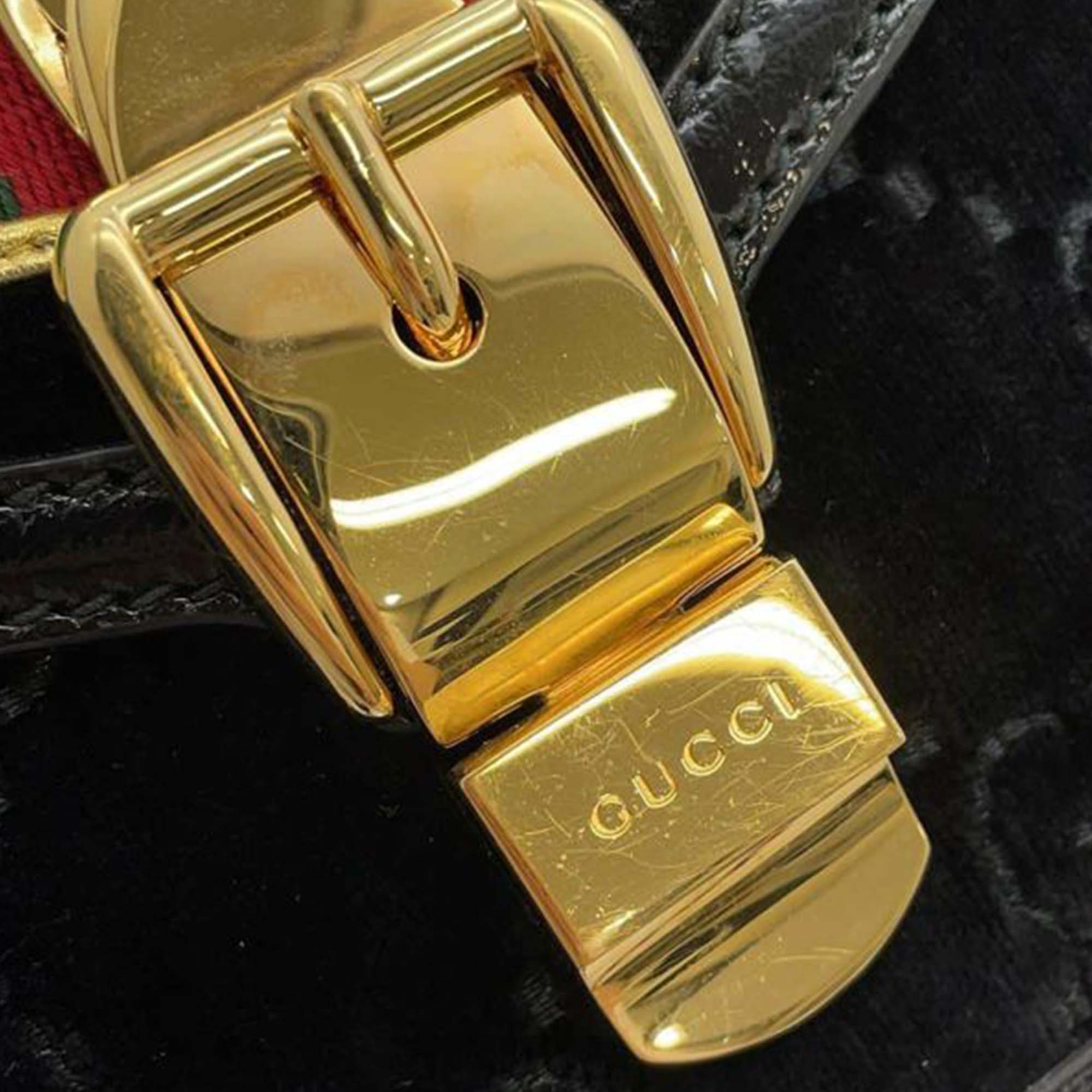 Gucci Black Leather Mini GG Velvet Sylvie Satchel Bag