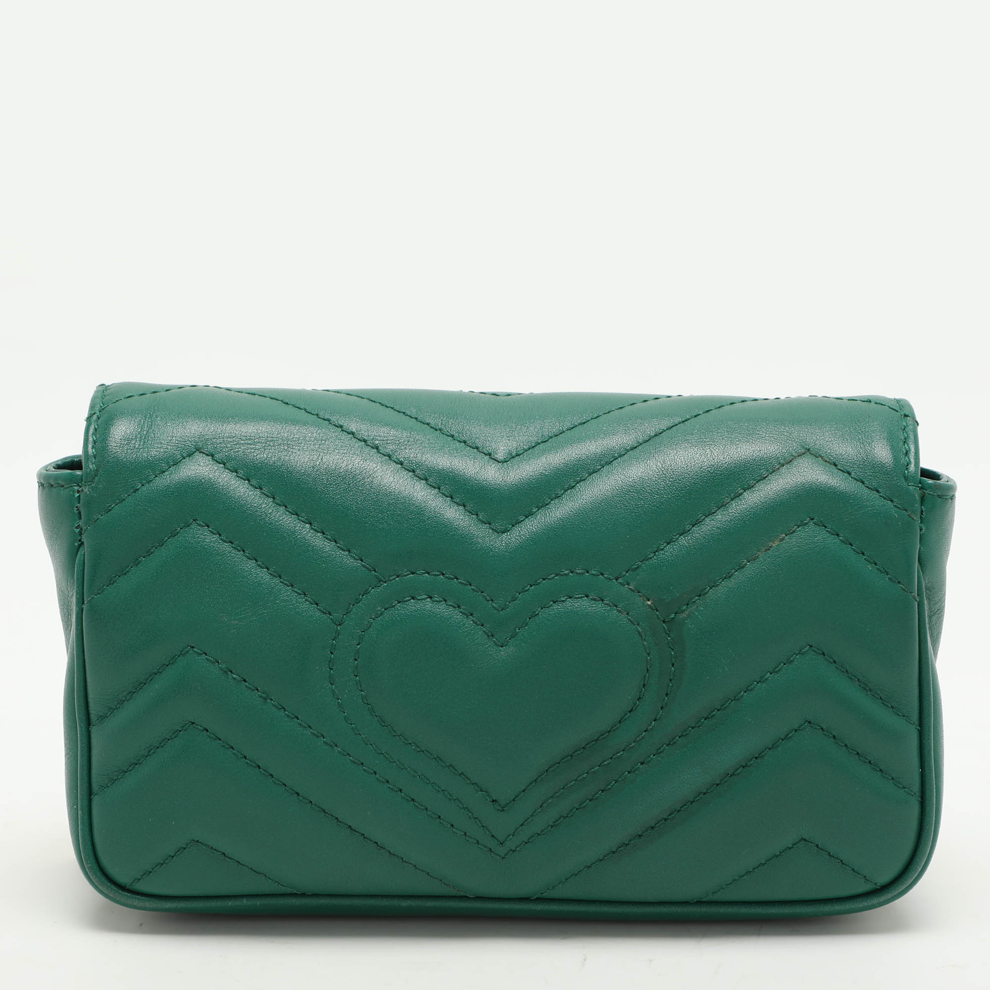 Gucci Green Quilted Leather GG Marmont Super Mini Shoulder Bag