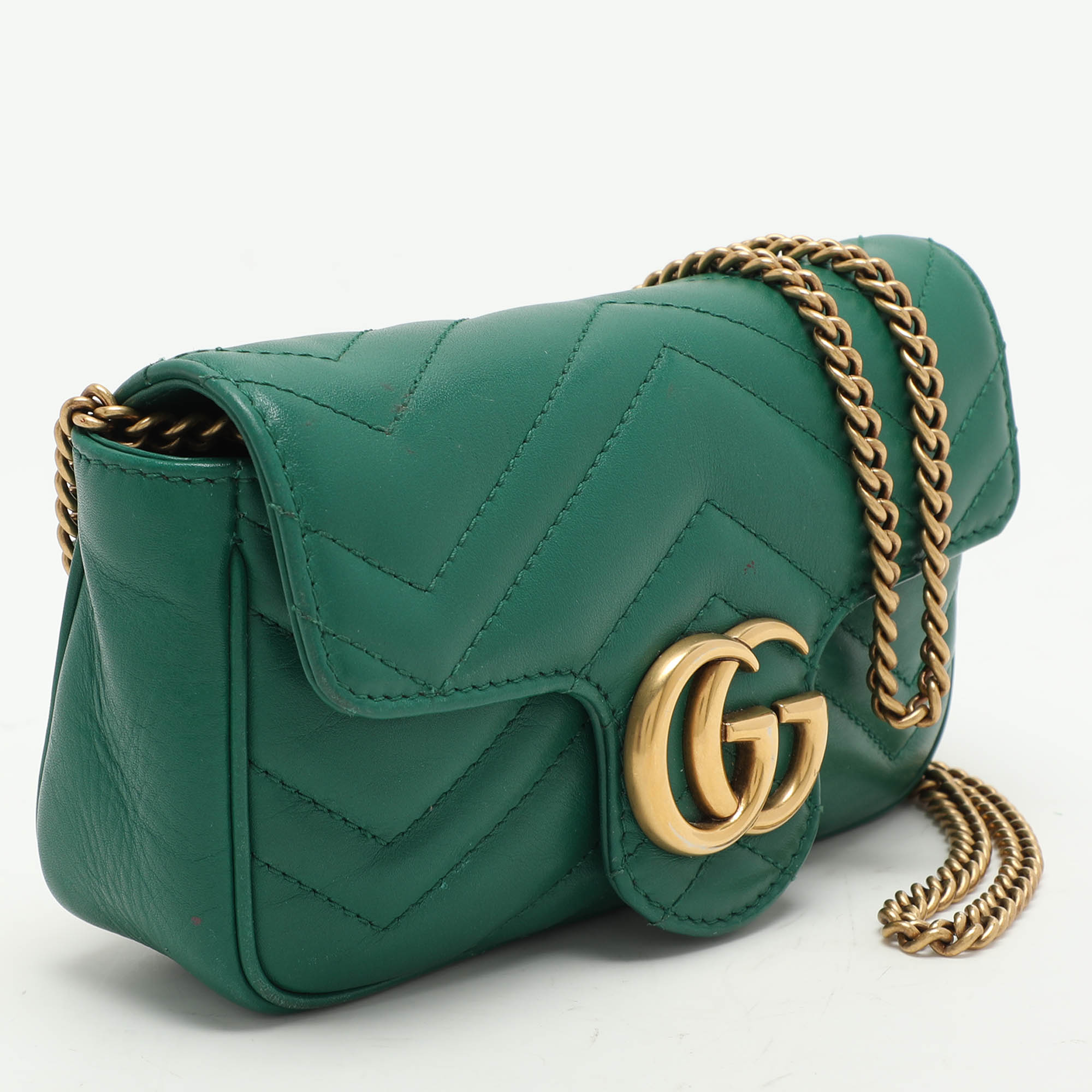 Gucci Green Quilted Leather GG Marmont Super Mini Shoulder Bag