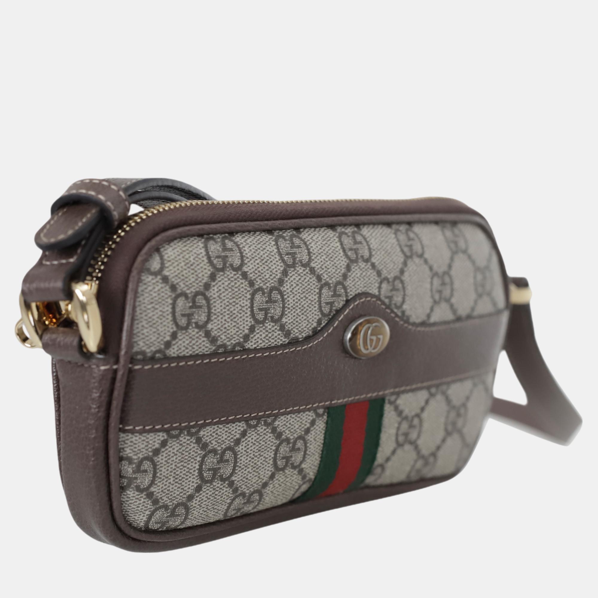 Gucci Brown/Beige Canvas And Leather Ophidia GG Mini Shoulder Bag