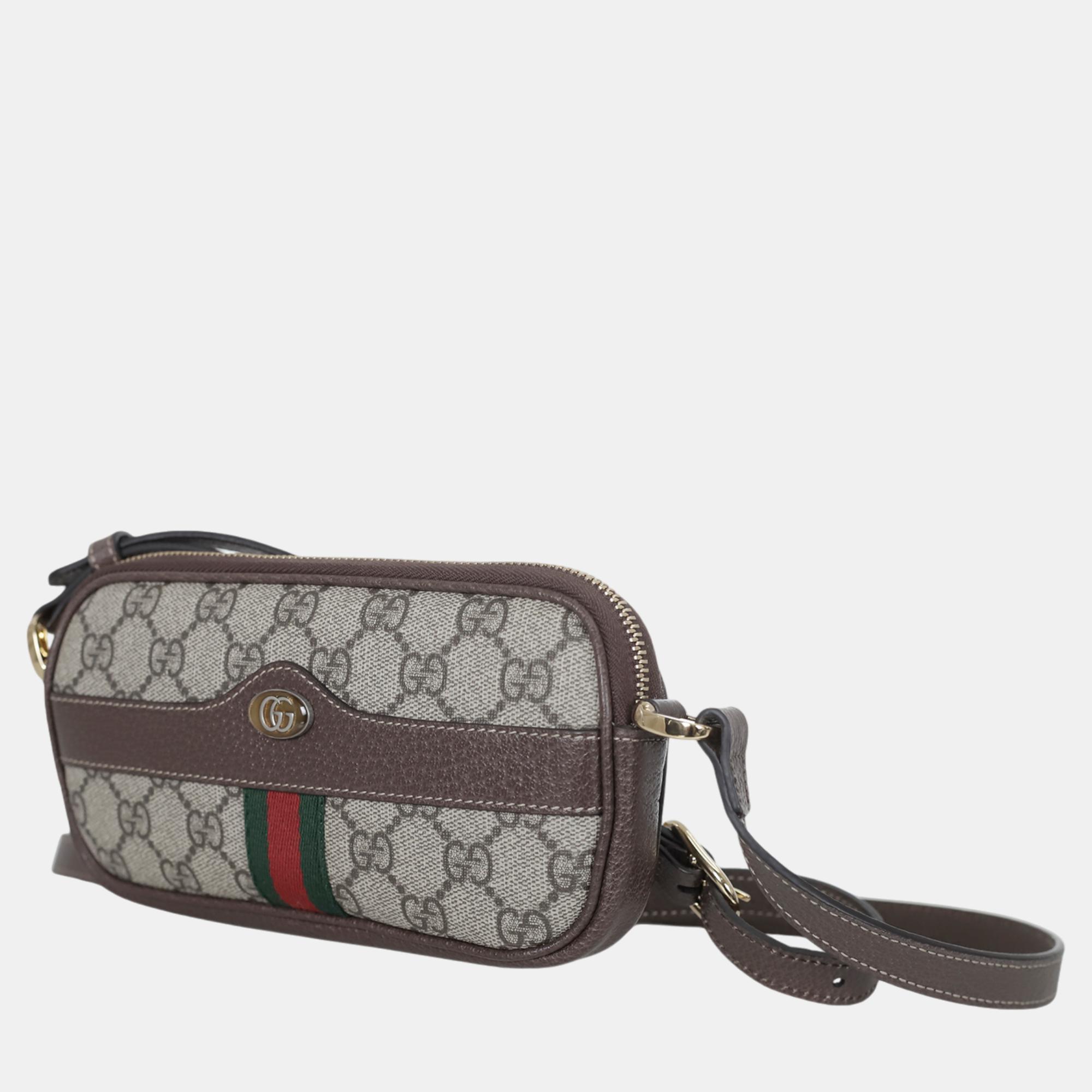 Gucci Brown/Beige Canvas And Leather Ophidia GG Mini Shoulder Bag