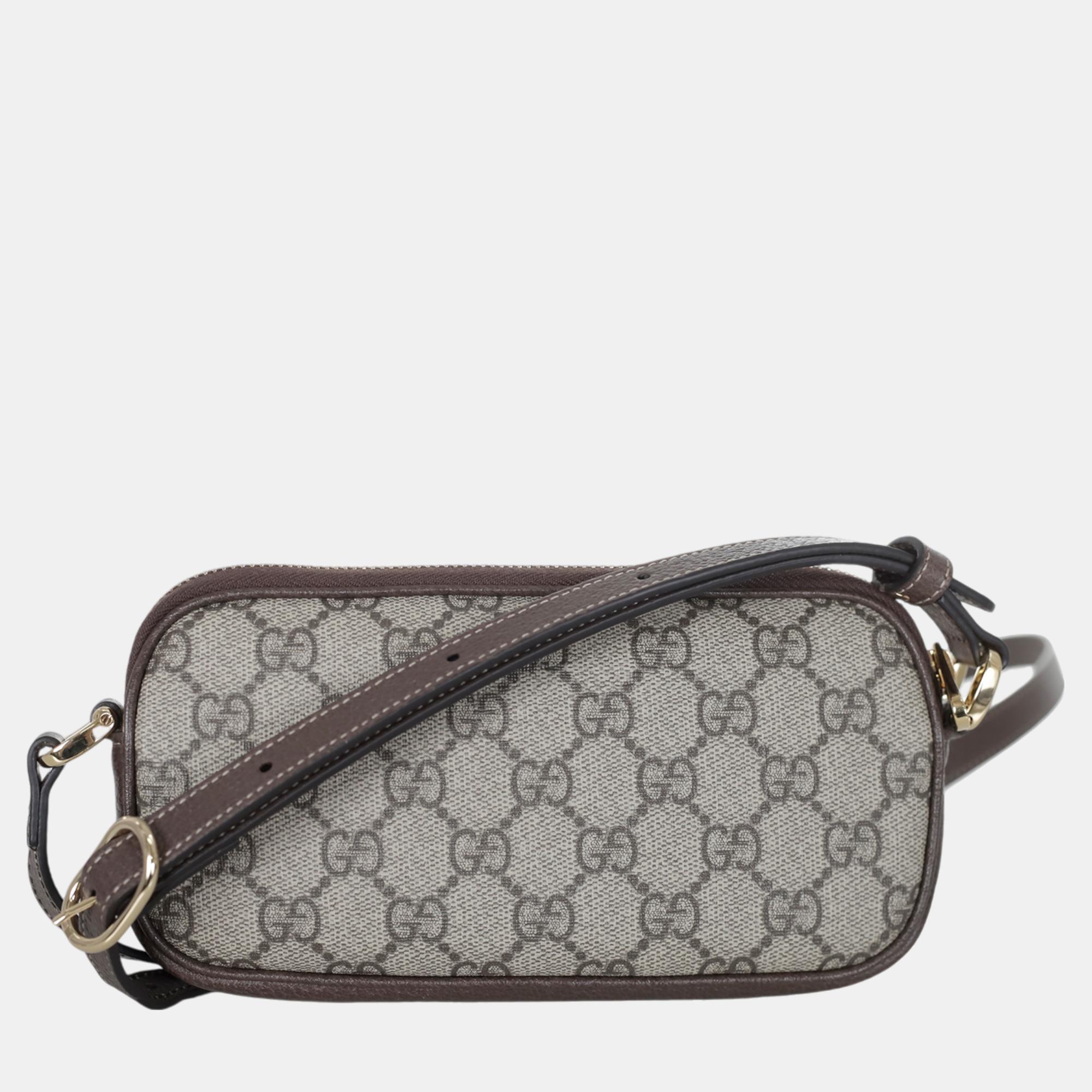 Gucci Brown/Beige Canvas And Leather Ophidia GG Mini Shoulder Bag