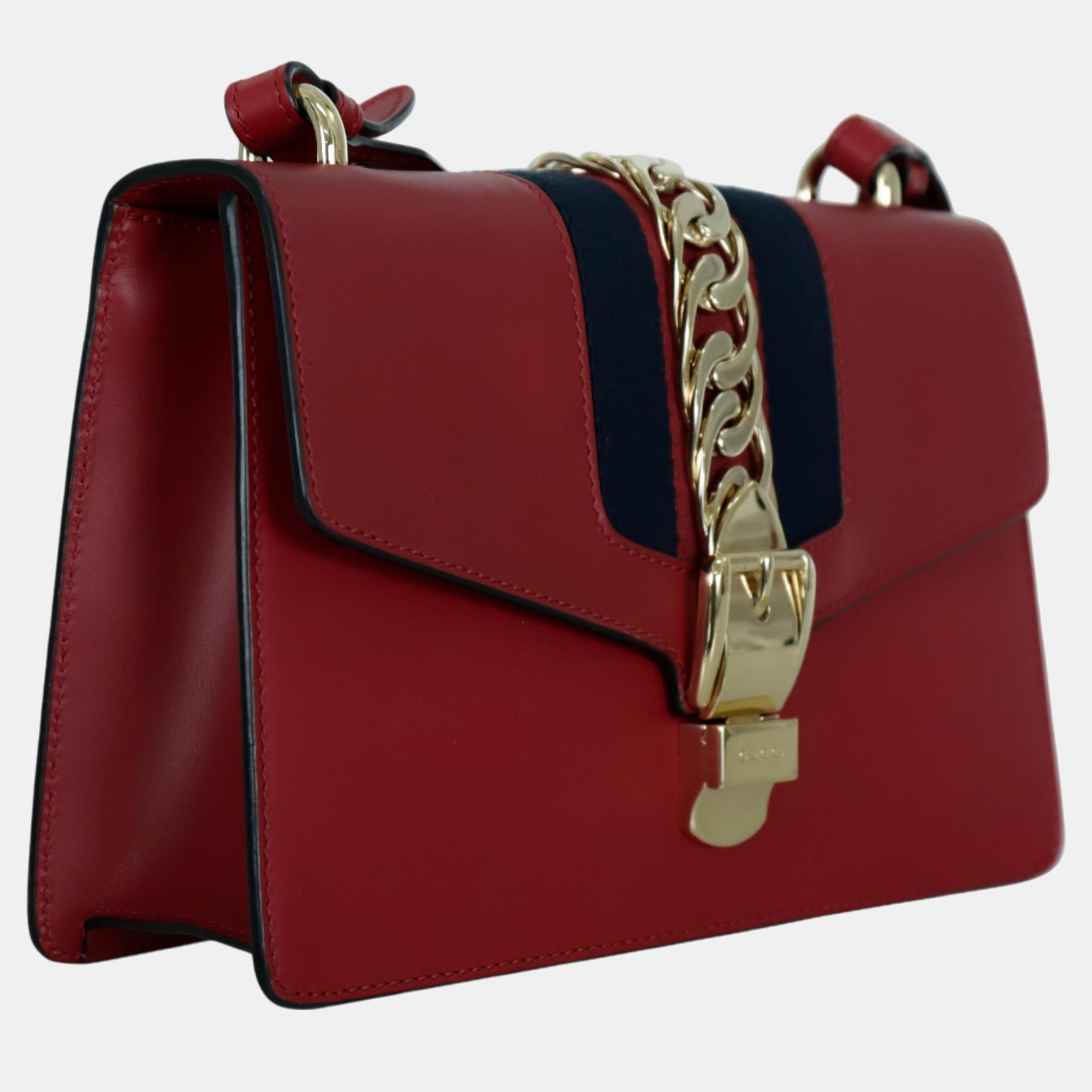 Gucci Red Leather Small Sylvie Shoulder Bag