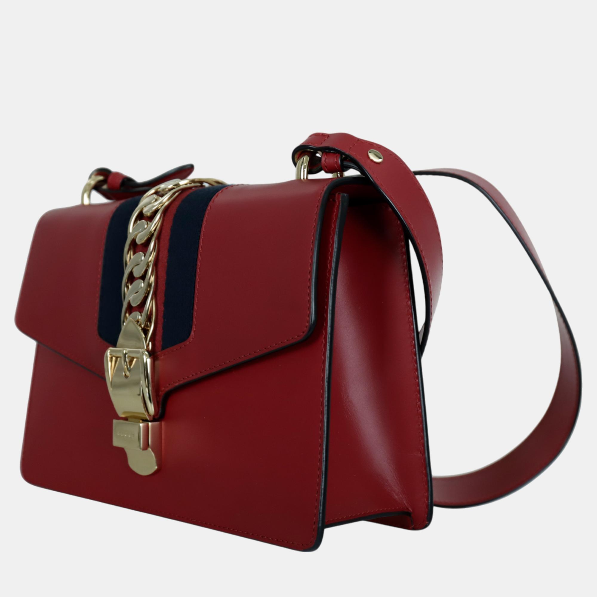 Gucci Red Leather Small Sylvie Shoulder Bag