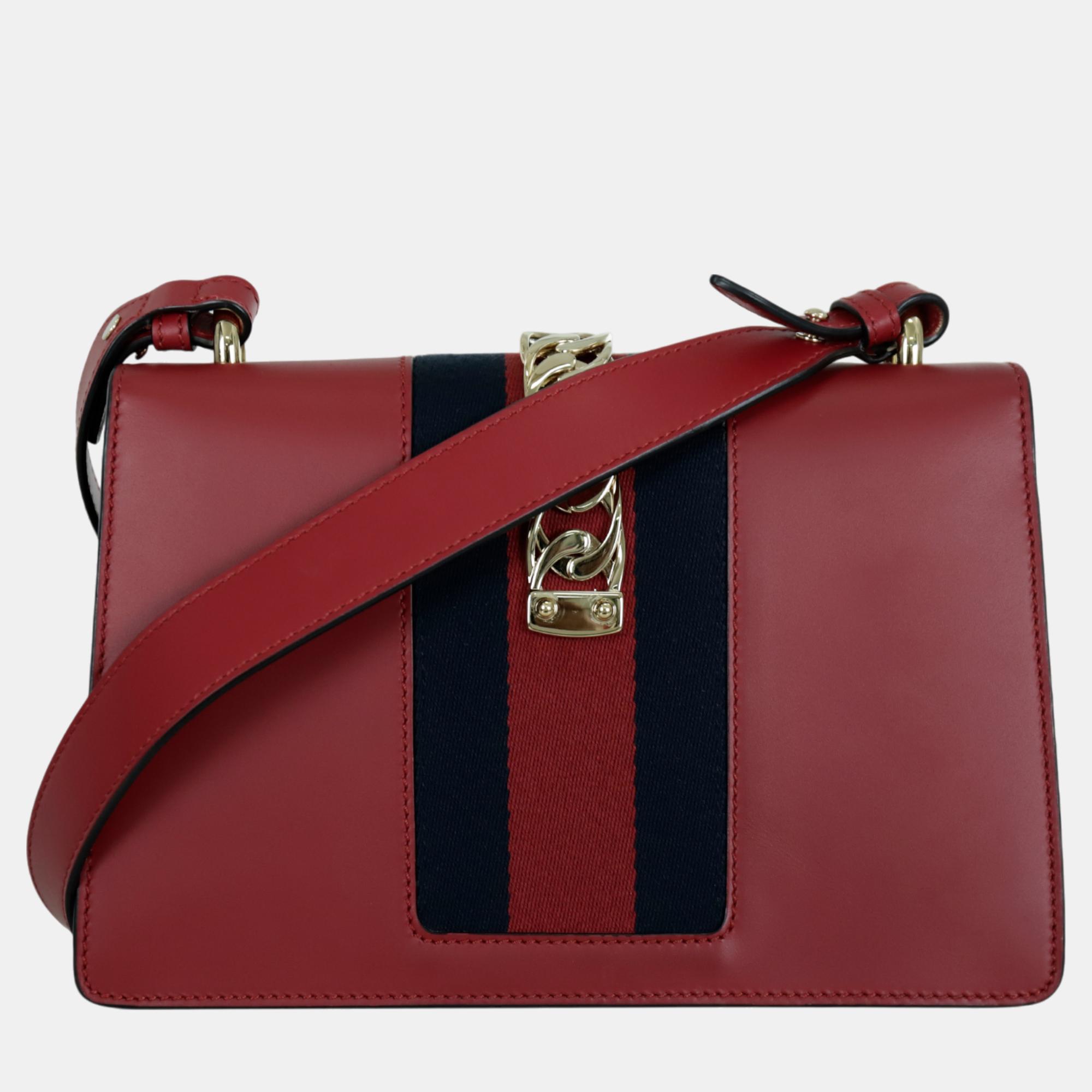 Gucci Red Leather Small Sylvie Shoulder Bag