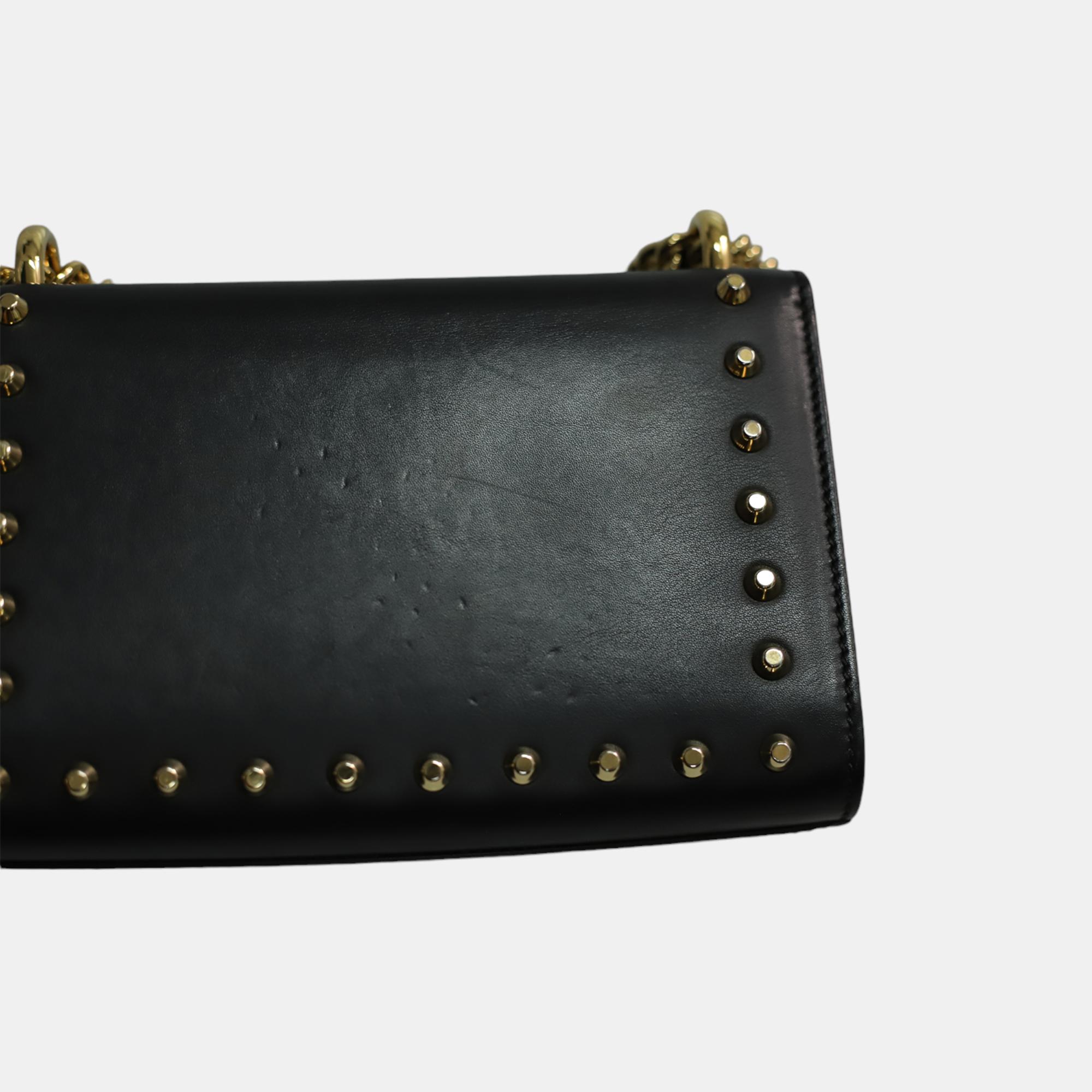 Gucci Black Calfskin Studded Small Padlock Shoulder Bag