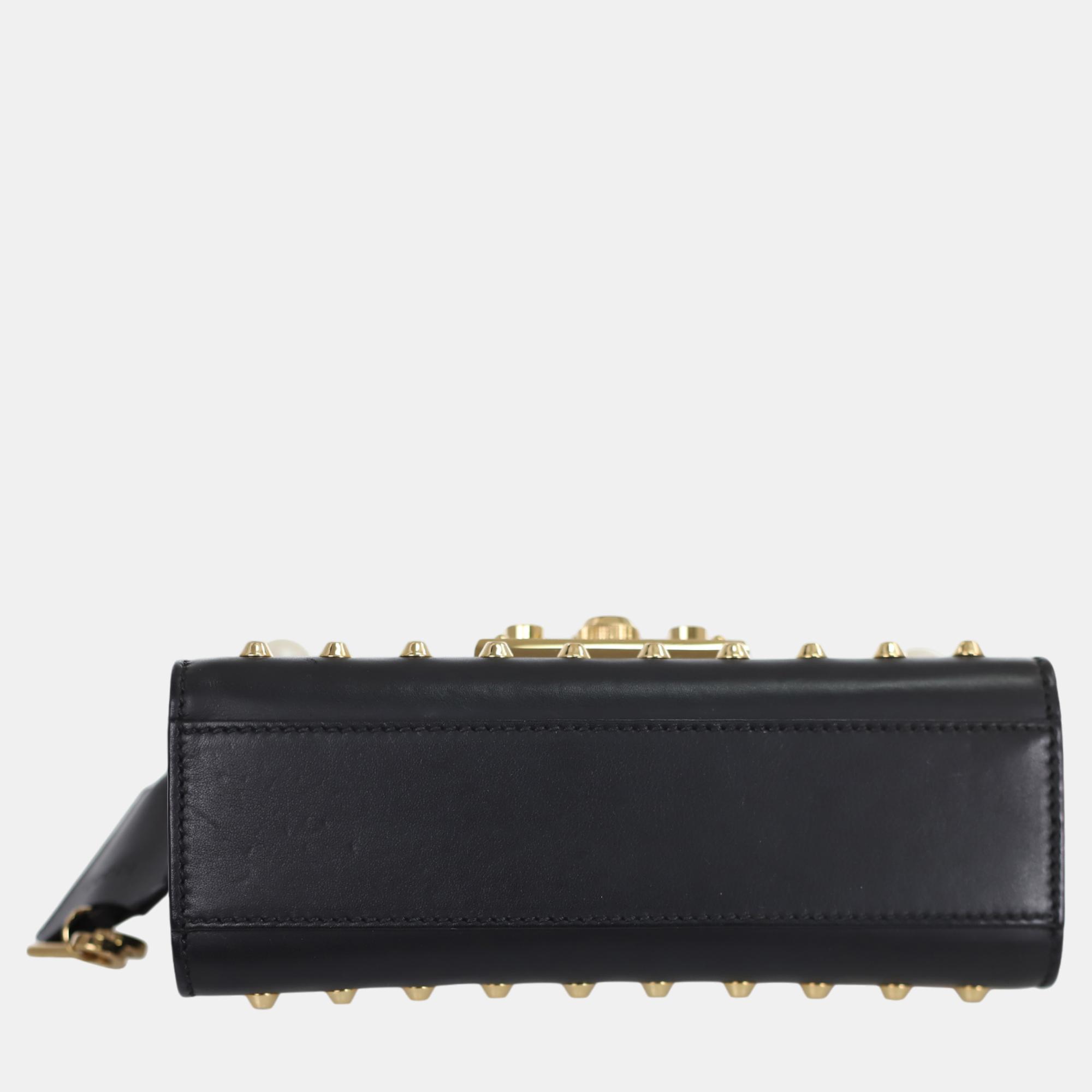 Gucci Black Calfskin Studded Small Padlock Shoulder Bag