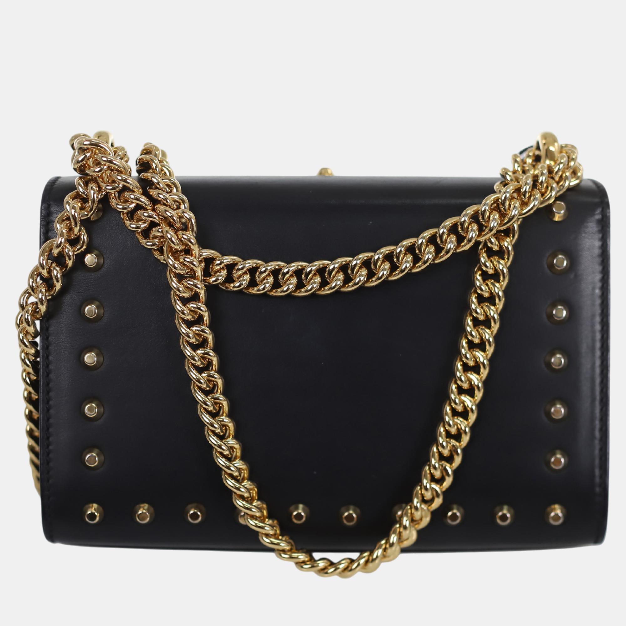 Gucci Black Calfskin Studded Small Padlock Shoulder Bag