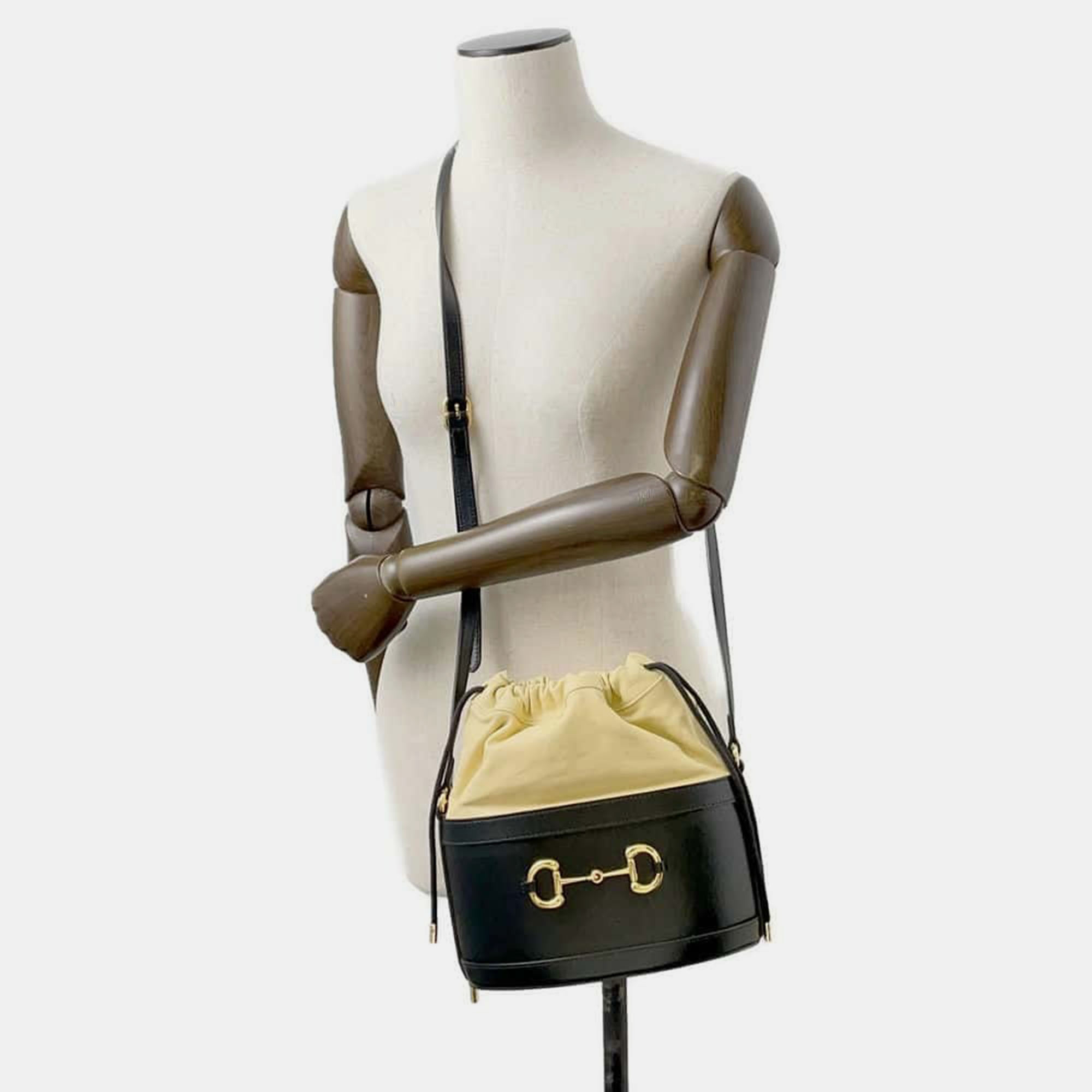 Gucci Black Leather Horsebit Drawstring Bag Bucket Shoulder Bag