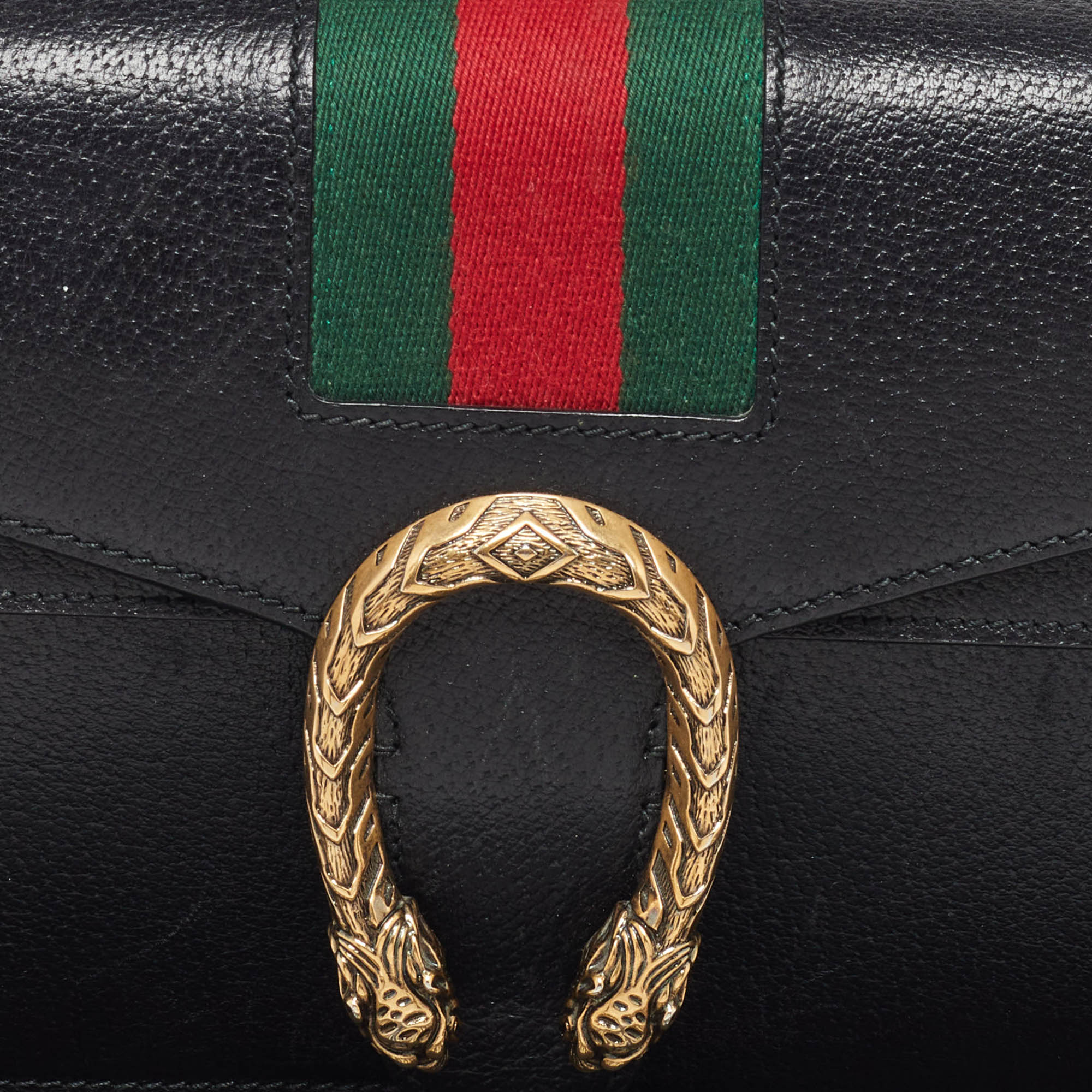 Gucci Black Leather Small Web Dionysus Shoulder Bag