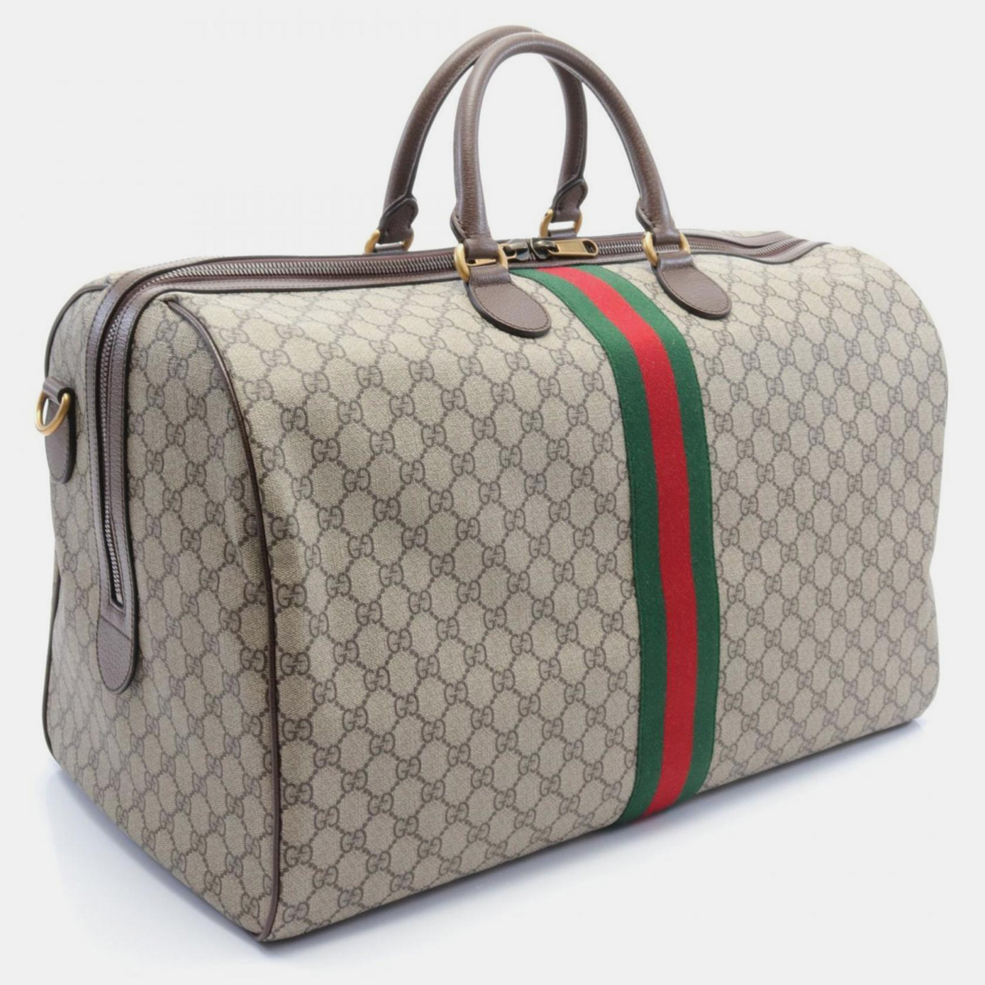 Gucci Beige Brown Multicolor Coated Canvas Leather Gg Supreme Sherry Line Boston Bag