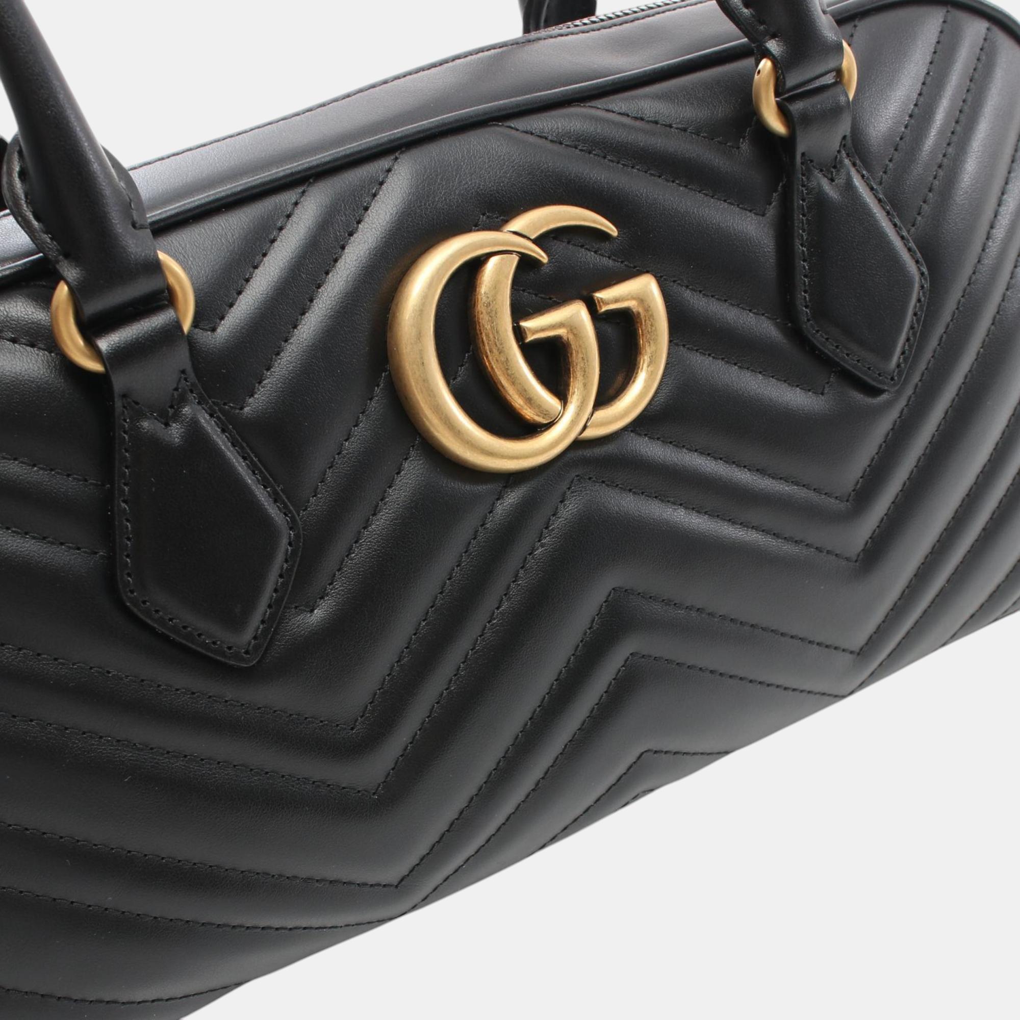 Gucci Black Leather GG Marmont Medium Tote Bag