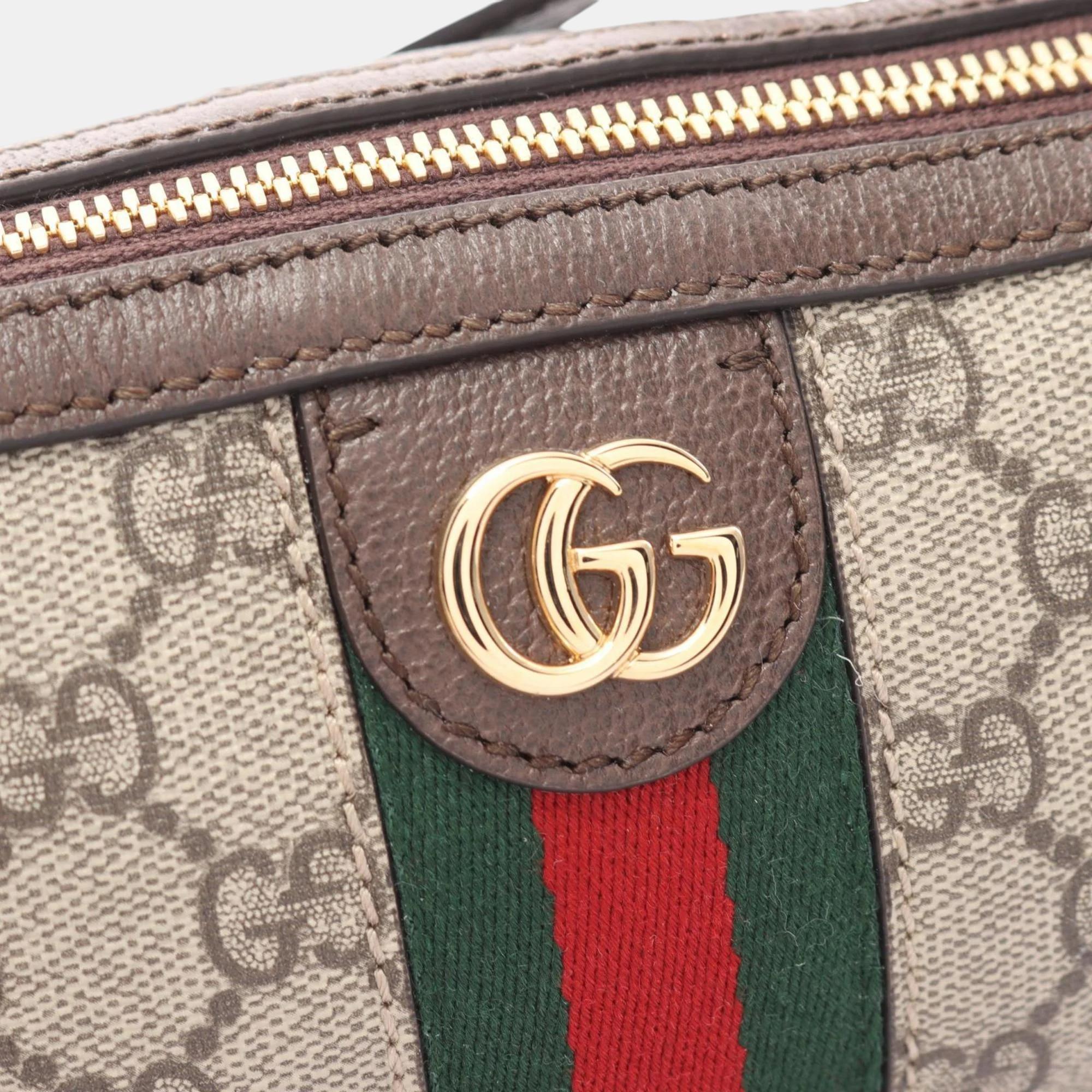 Gucci Beige Brown Multicolor Coated Canvas Leather Ophidia GG Supreme Shoulder Bag