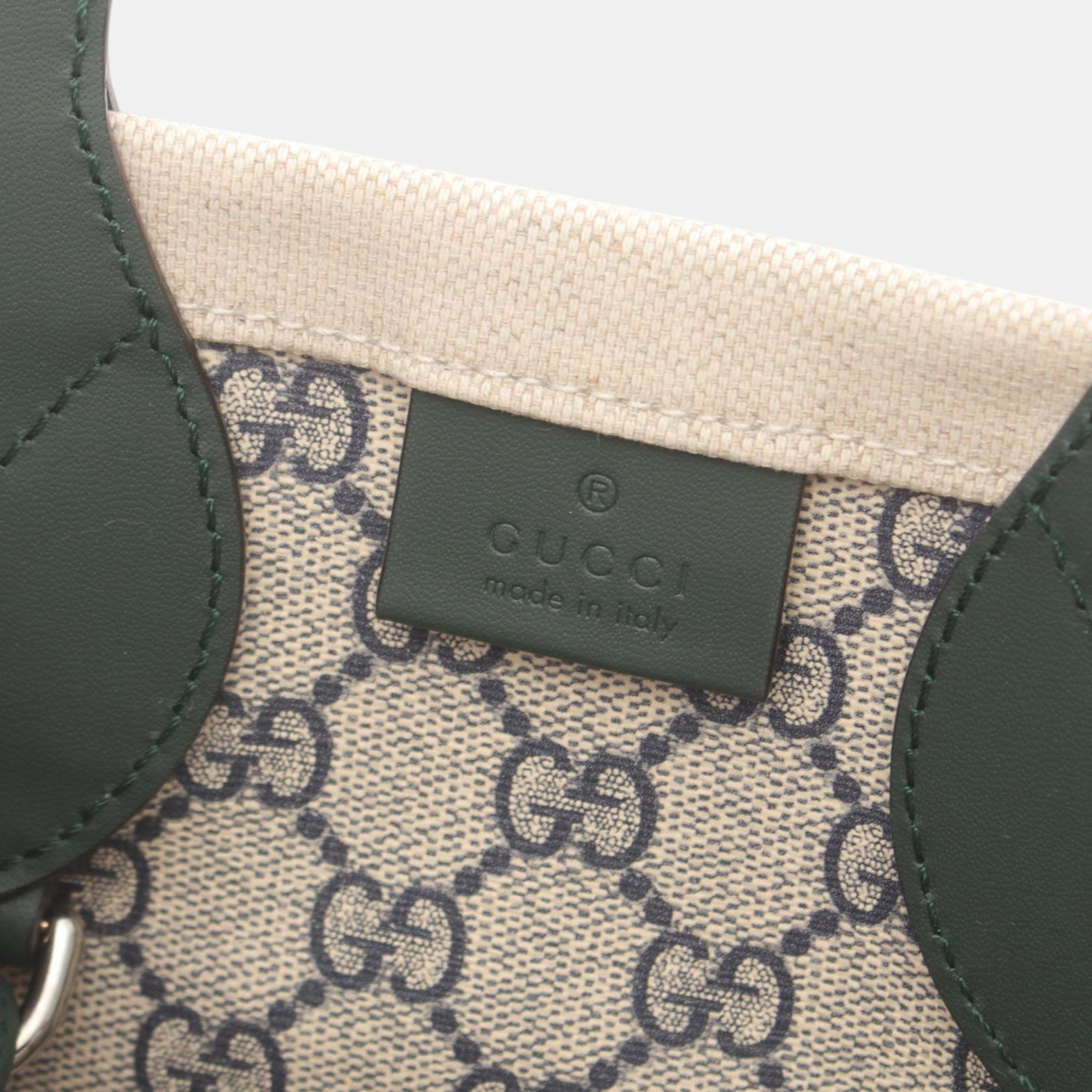 Gucci Beige Green Canvas Leather Printed Bag