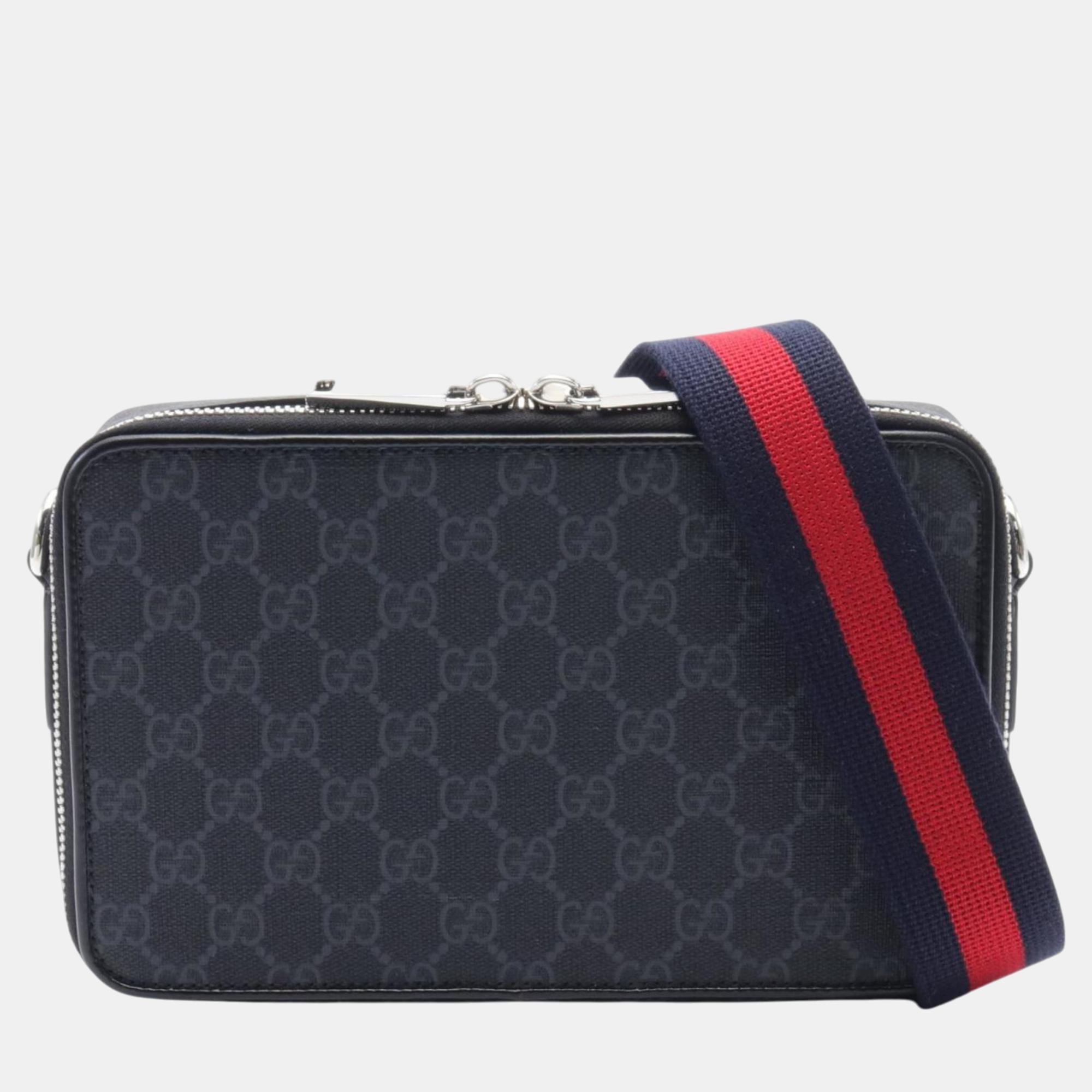 Gucci Black Coated Canvas Leather GG Supreme Shoulder Bag