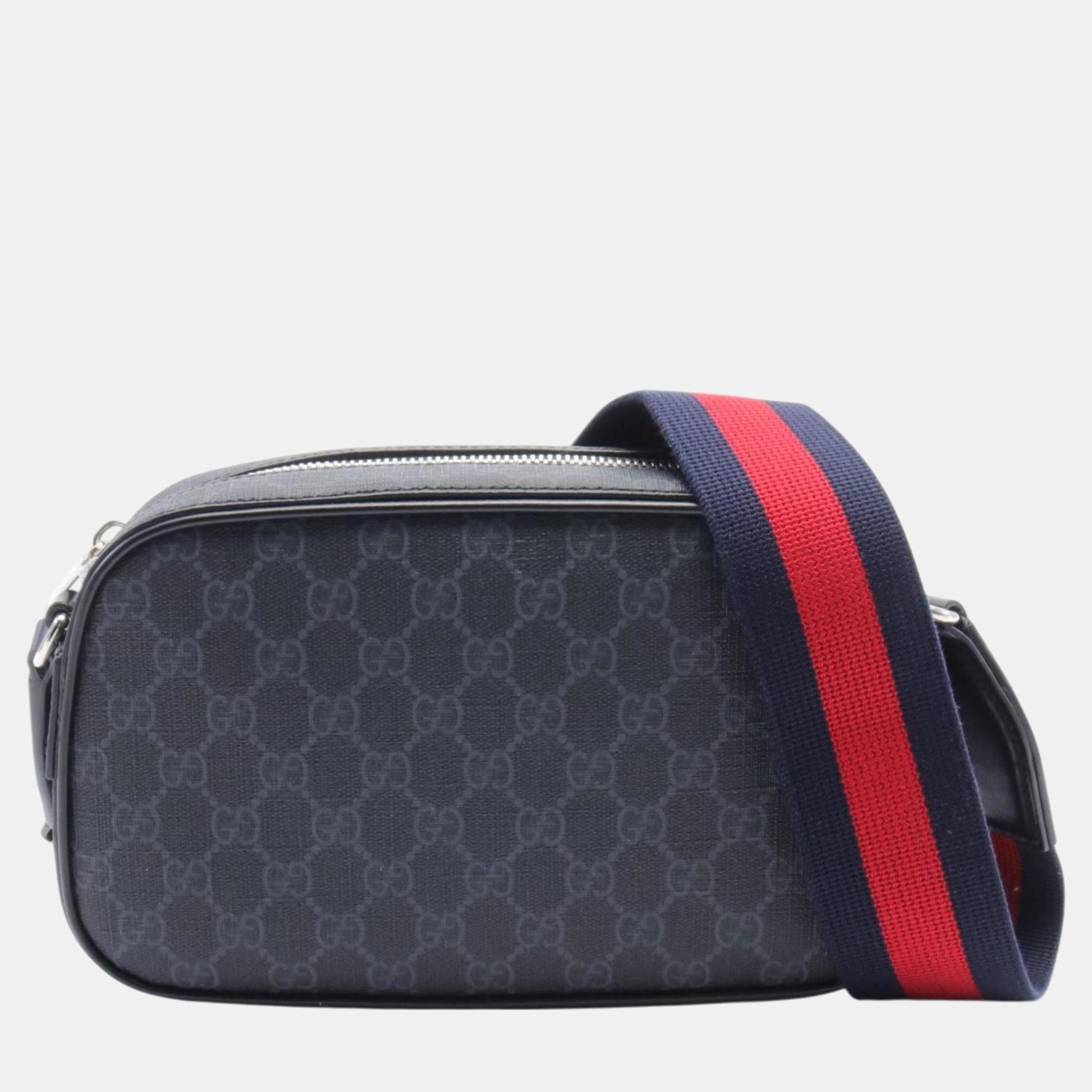 Gucci Black Grey Coated Canvas Leather GG Supreme Shoulder Bag