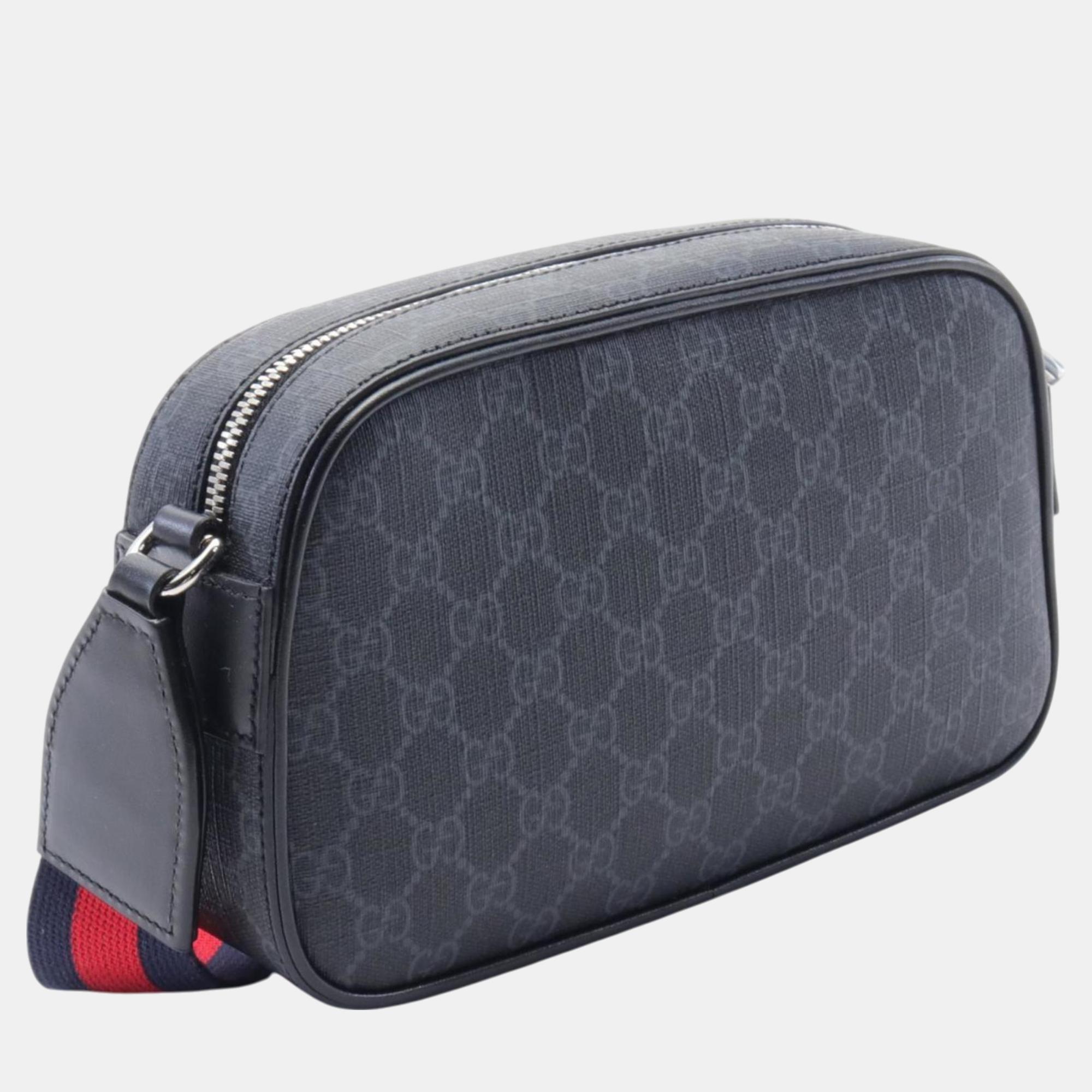 Gucci Black Grey Coated Canvas Leather GG Supreme Shoulder Bag