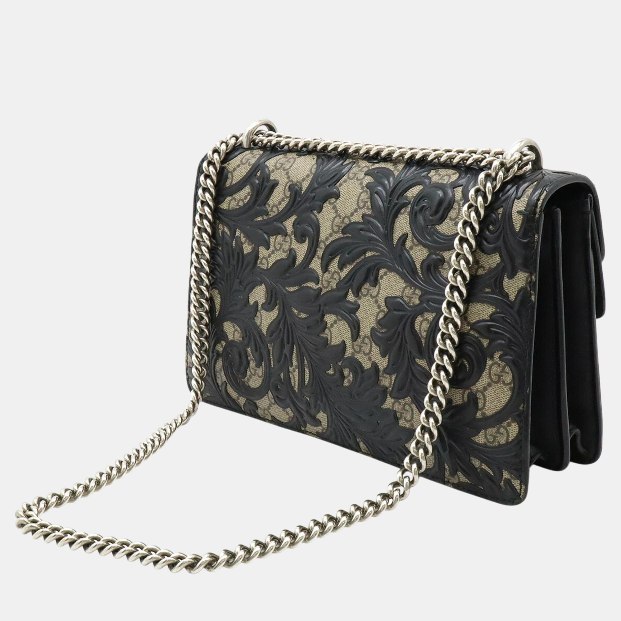 Gucci Beige Black PVC Leather Dionysus Arabesque GG Supreme Chain Bag