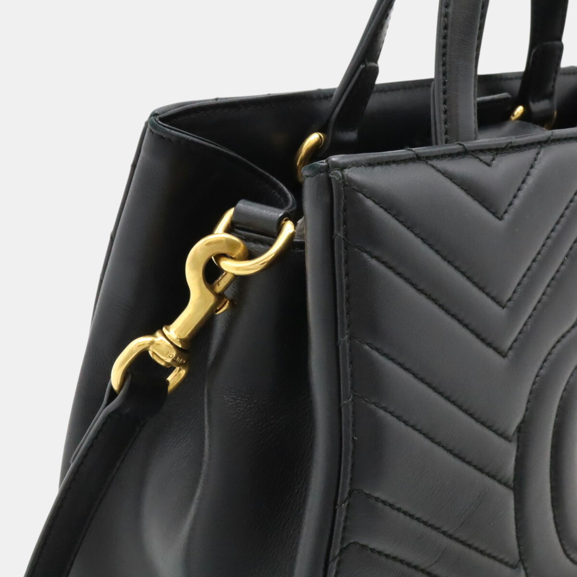 Gucci Black Quilted Leather GG Marmont Handbag