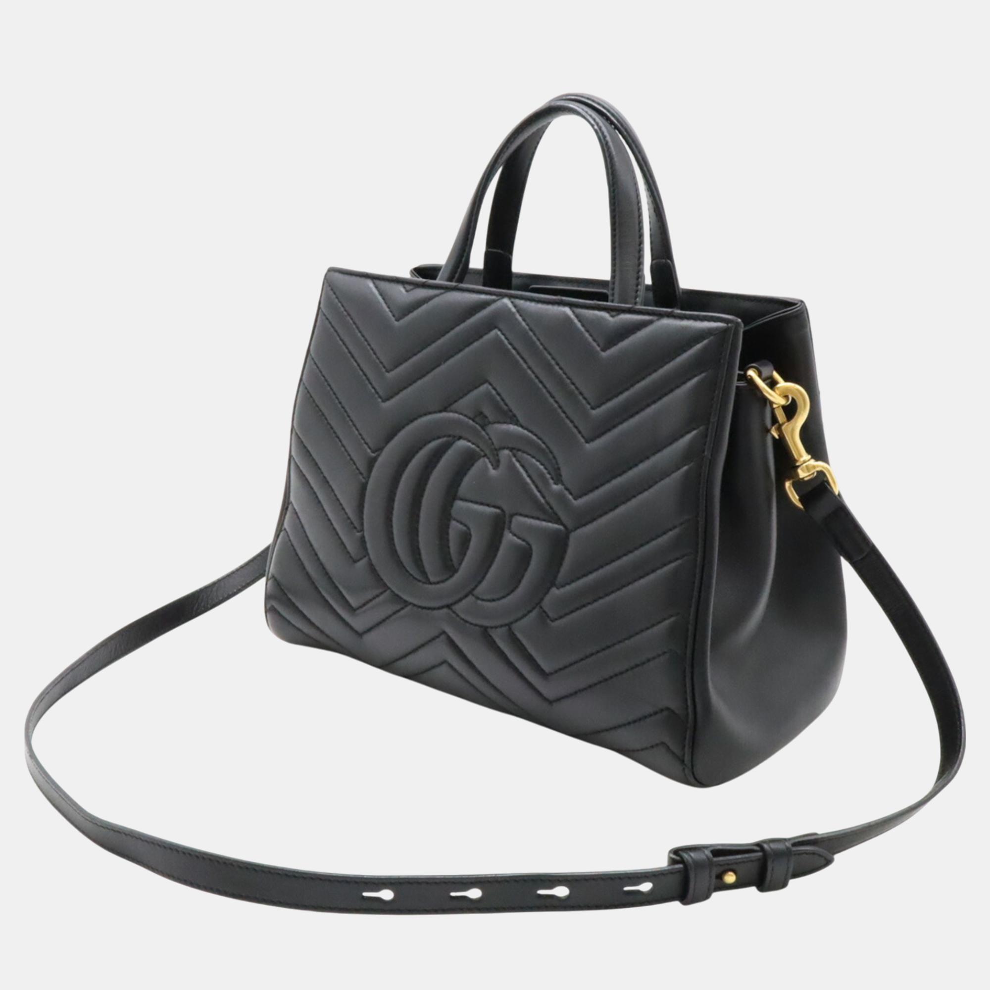 Gucci Black Quilted Leather GG Marmont Handbag