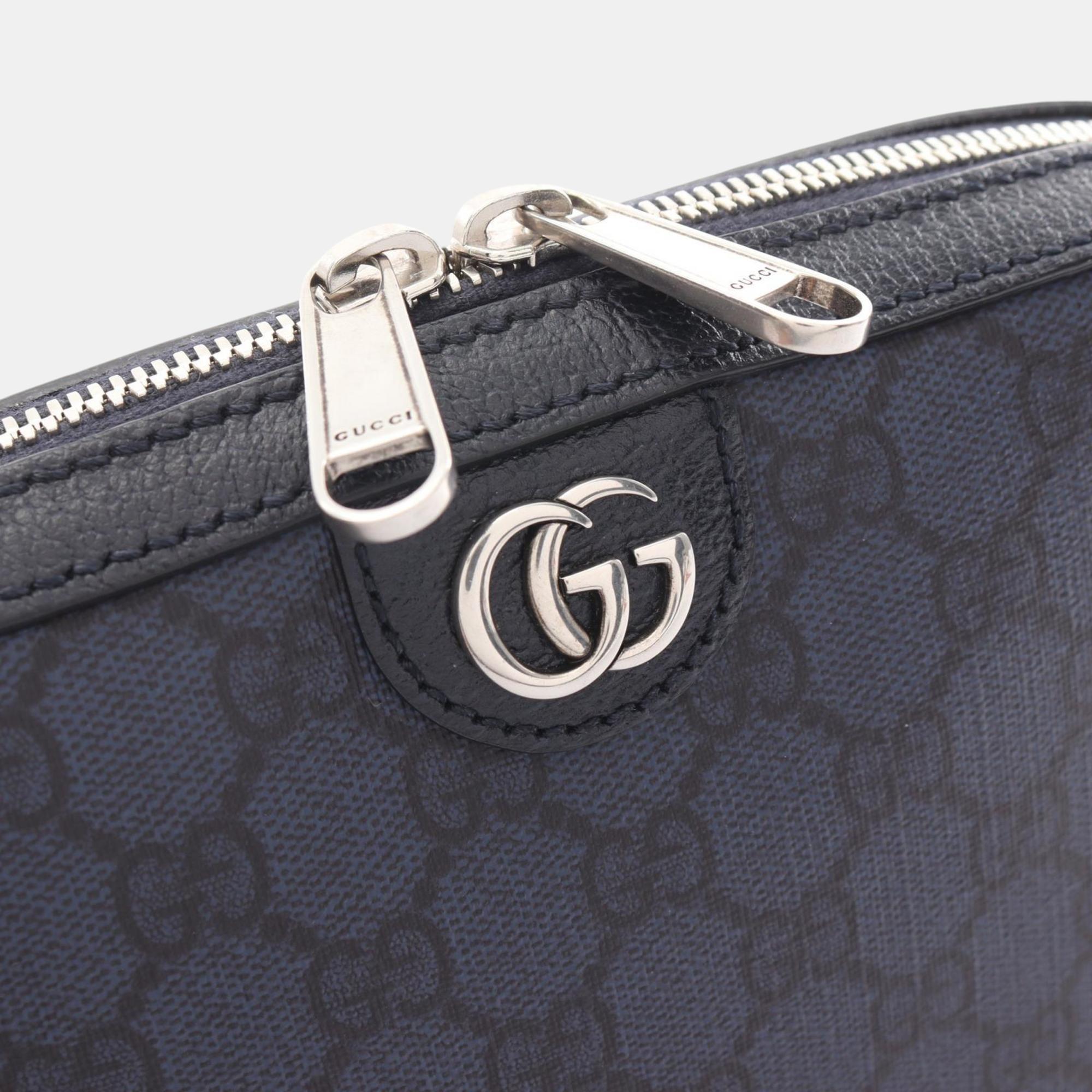 Gucci Navy Black Coated Canvas Leather Ophidia GG Supreme Shoulder Bag